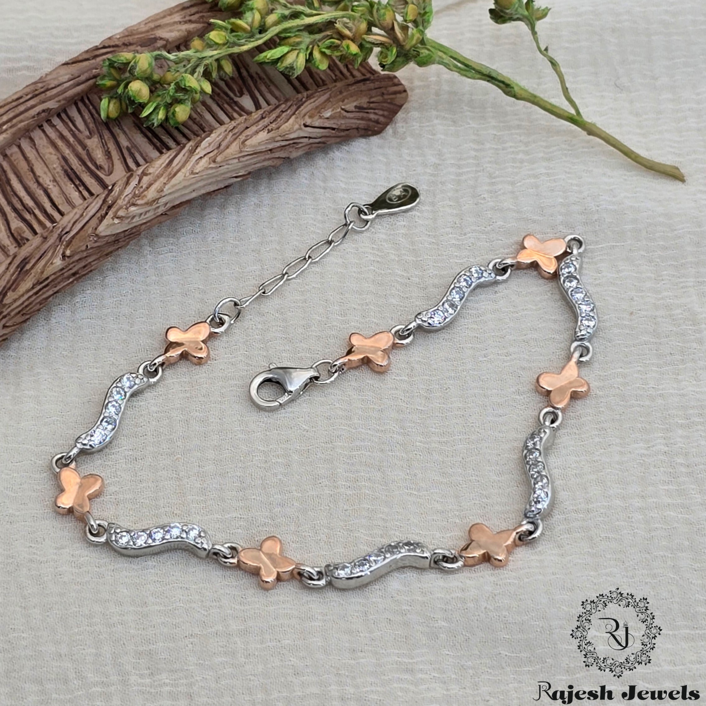 Charming Dual Tone Cz Silver Ladies Bracelet