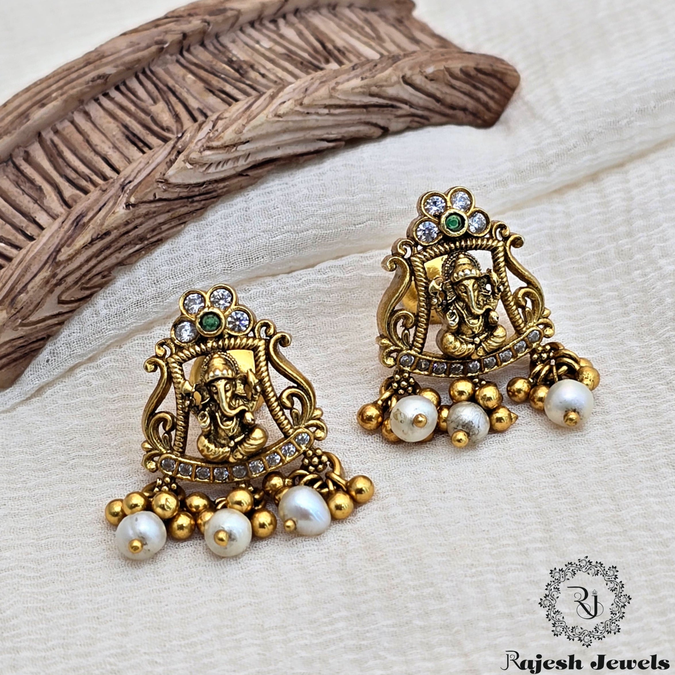 Gajanana Cz Silver Gold Plated Earrings