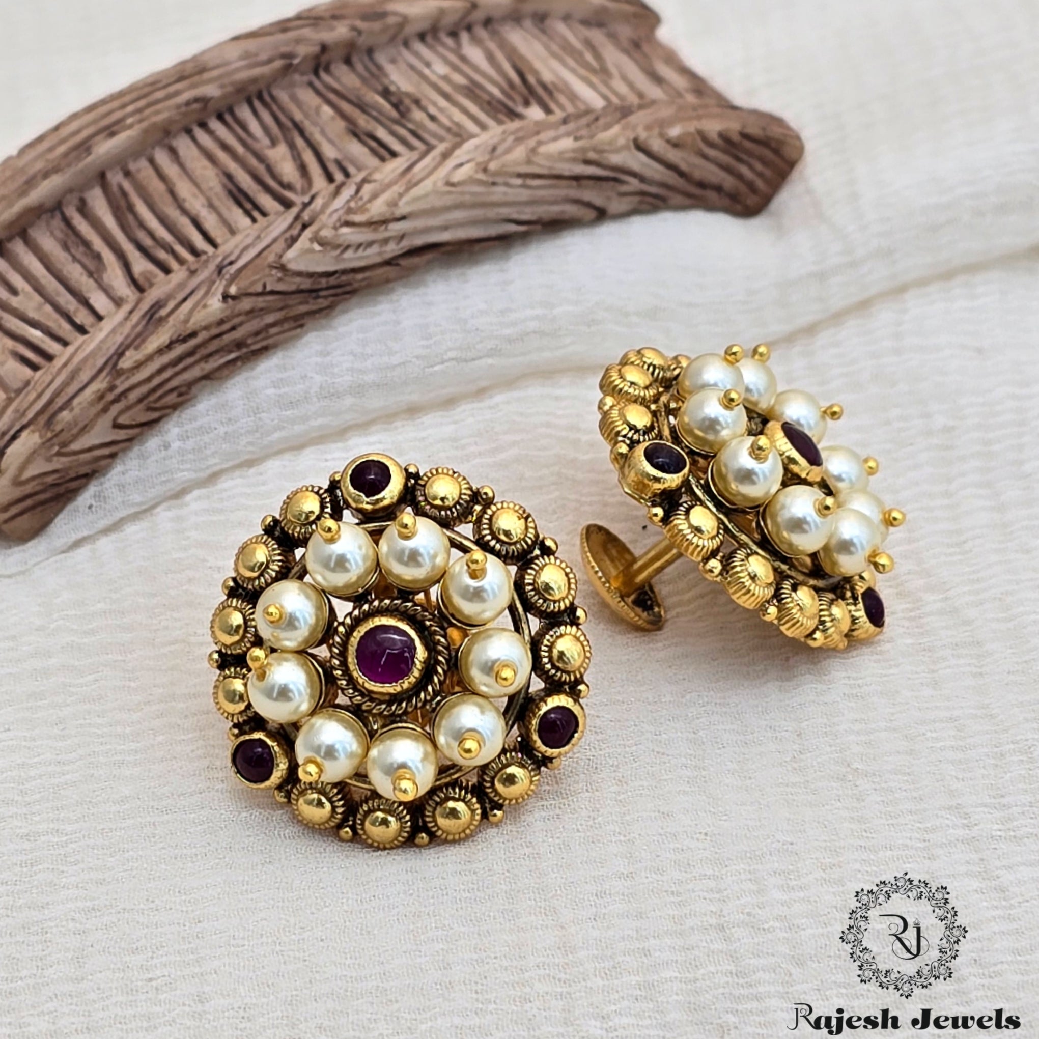 Exclusive Pearl Silver Gold Plated Stud Earrings