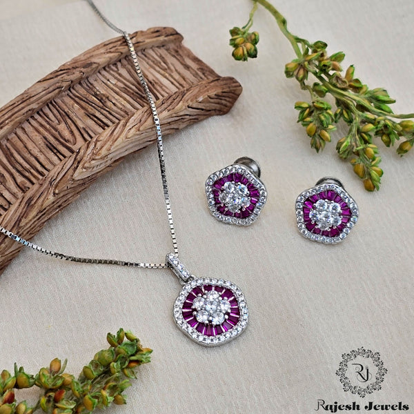 Authentic Cz Silver Pendant Set