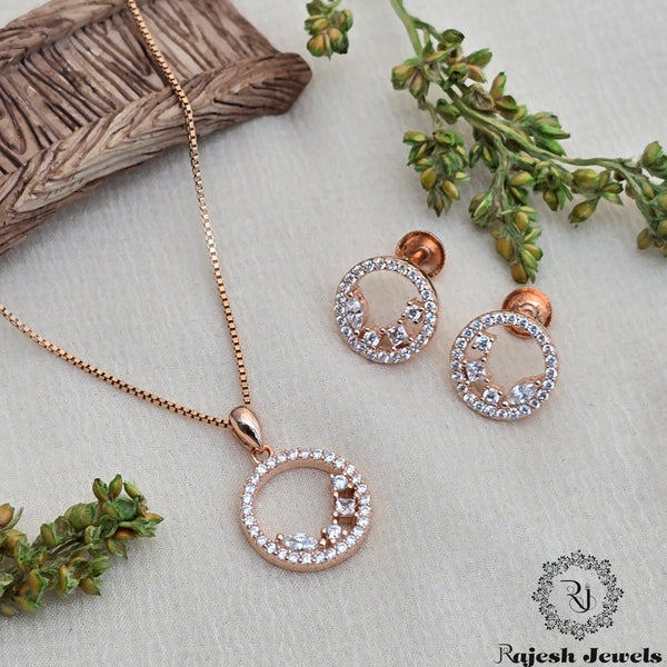 Spherical Cz Silver Rosegold Polish Pendant Set