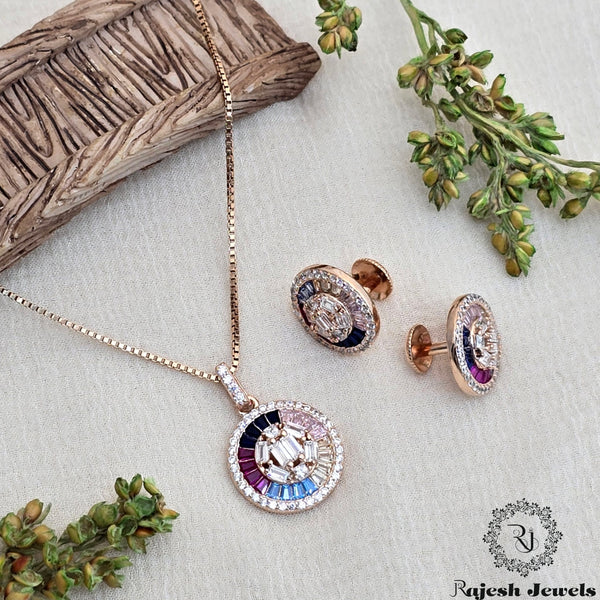 Beautiful Multicolored Silver Rosegold Pendant Set