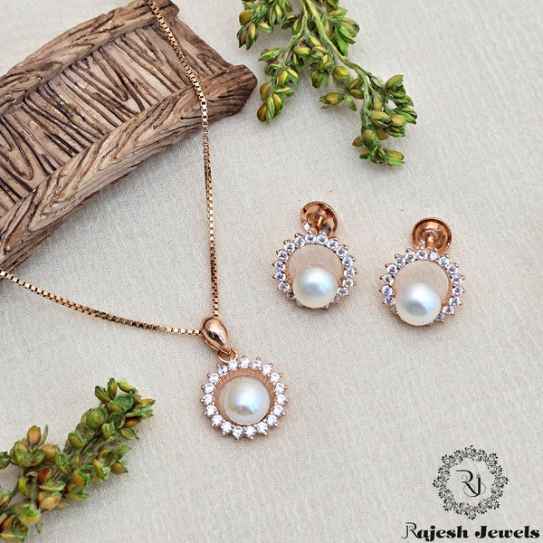 Classy Cz Silver Rosegold Polish Pendant Set