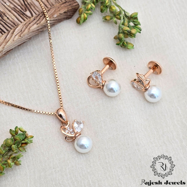 Magnificent Cz Rosegold Polish Pendant Set