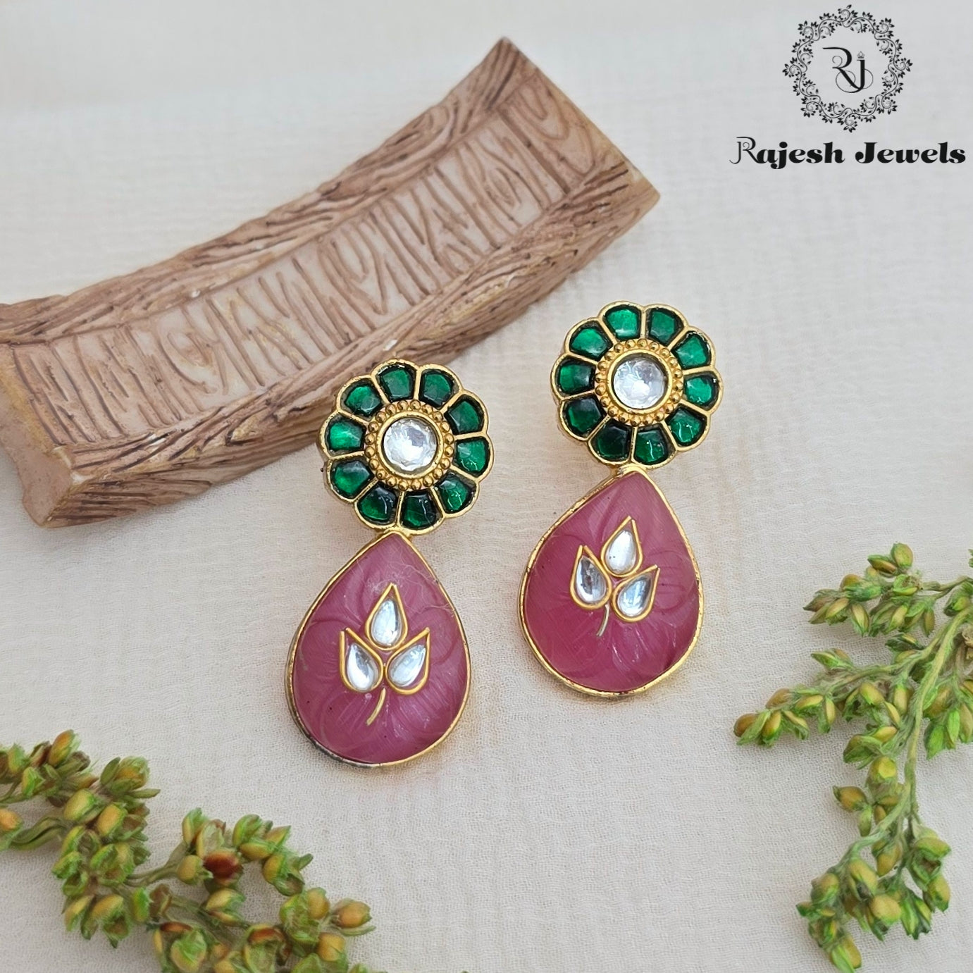 Teardrop Kundan Silver Gold Plated Earrings
