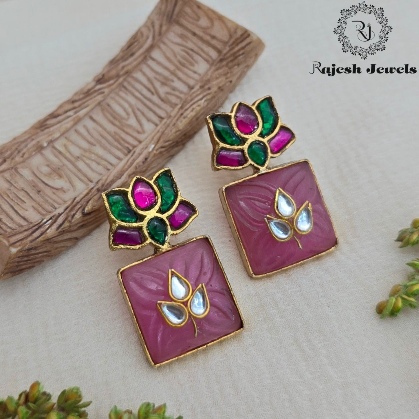 Squared Lotus Gold Plated Earrings