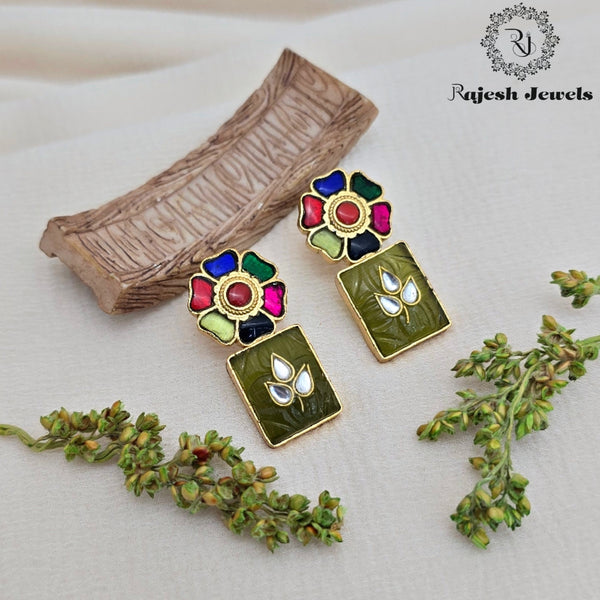 Geometric Floral Silver Gold Plated Earrings