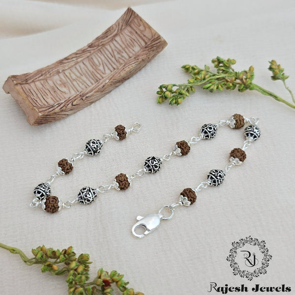 Om & Rudraksh Silver Bracelet