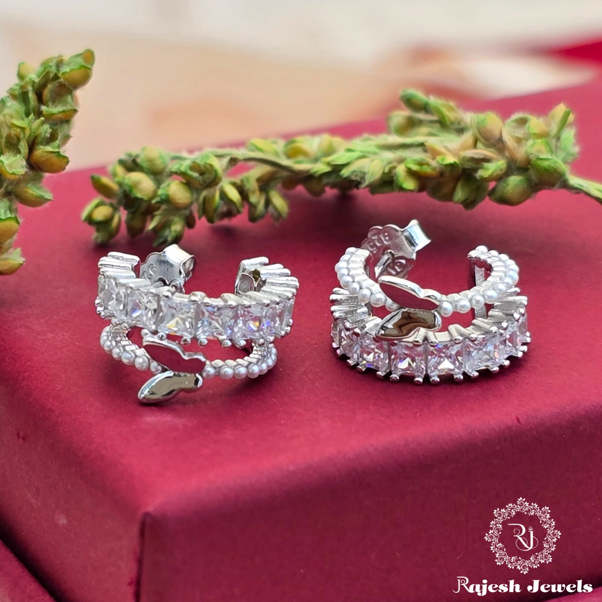 Adorable Butterfly Cz Half Ring Bali Earrings