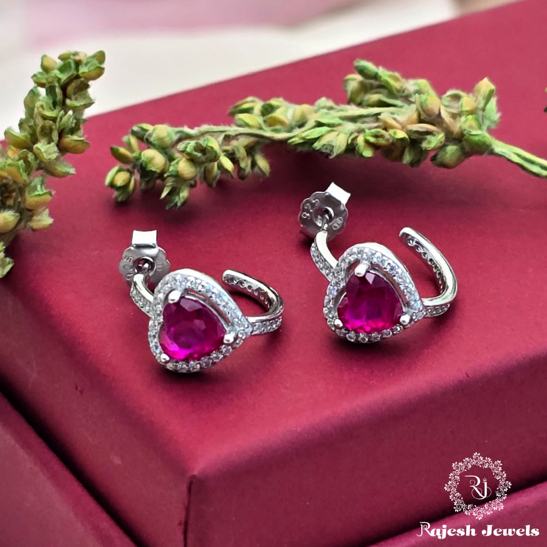 Pink Paradise Cz Half Ring Bali Earrings