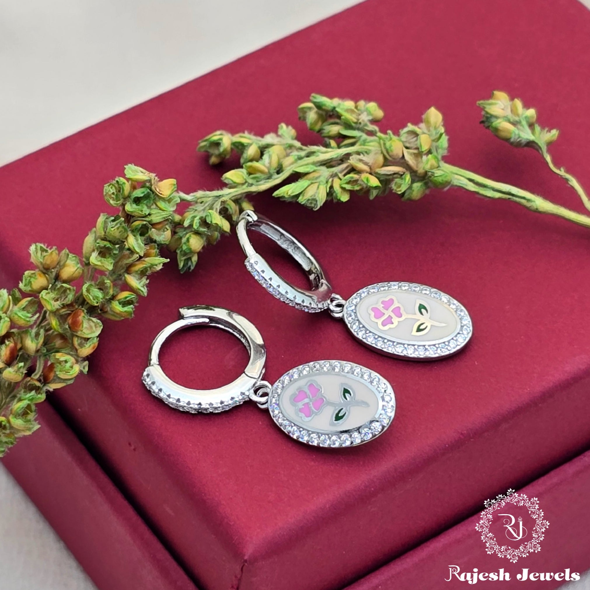 Amazing Rose Painted Cz Bali Earrings
