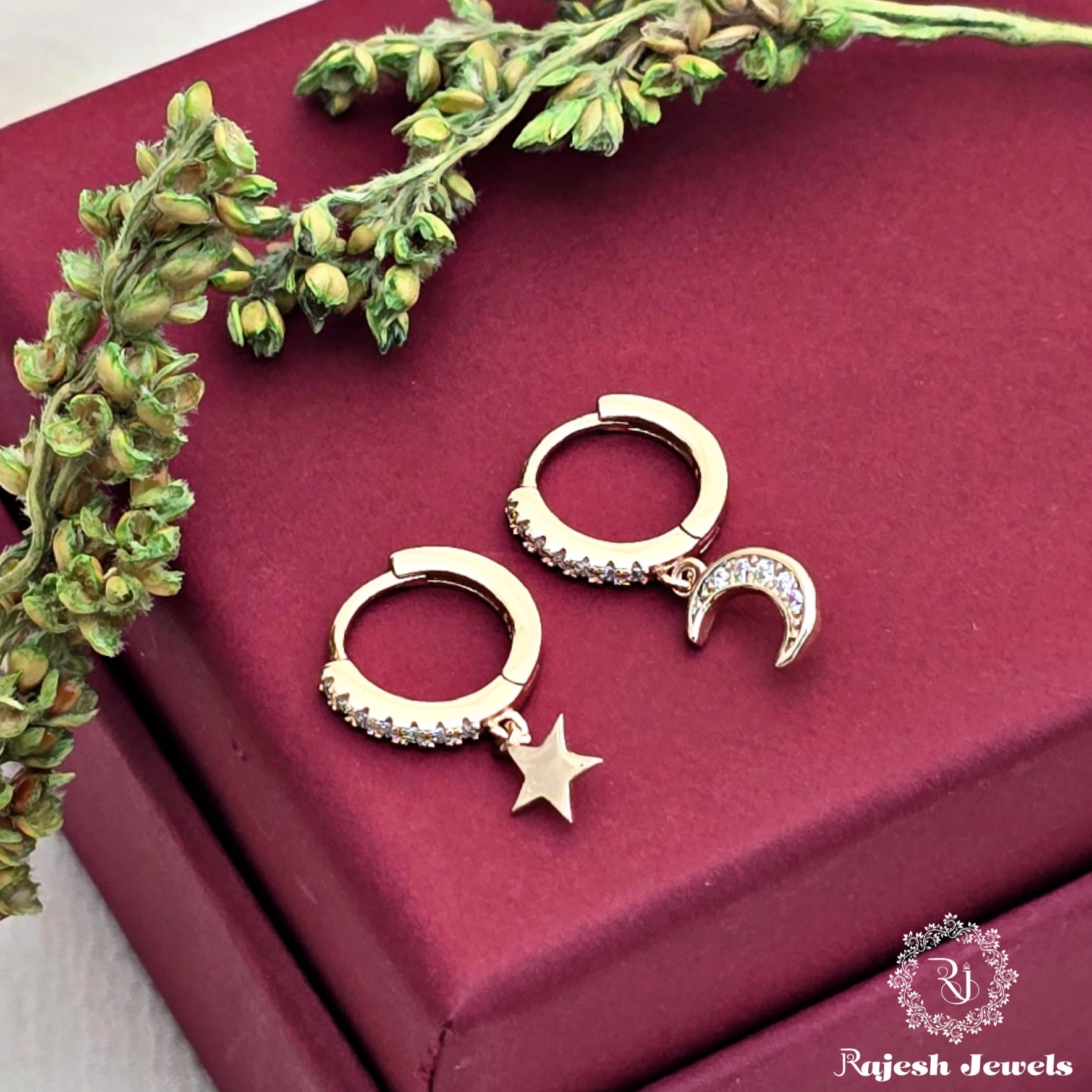 Fantastic Star Moon Cz Rosegold Earrings