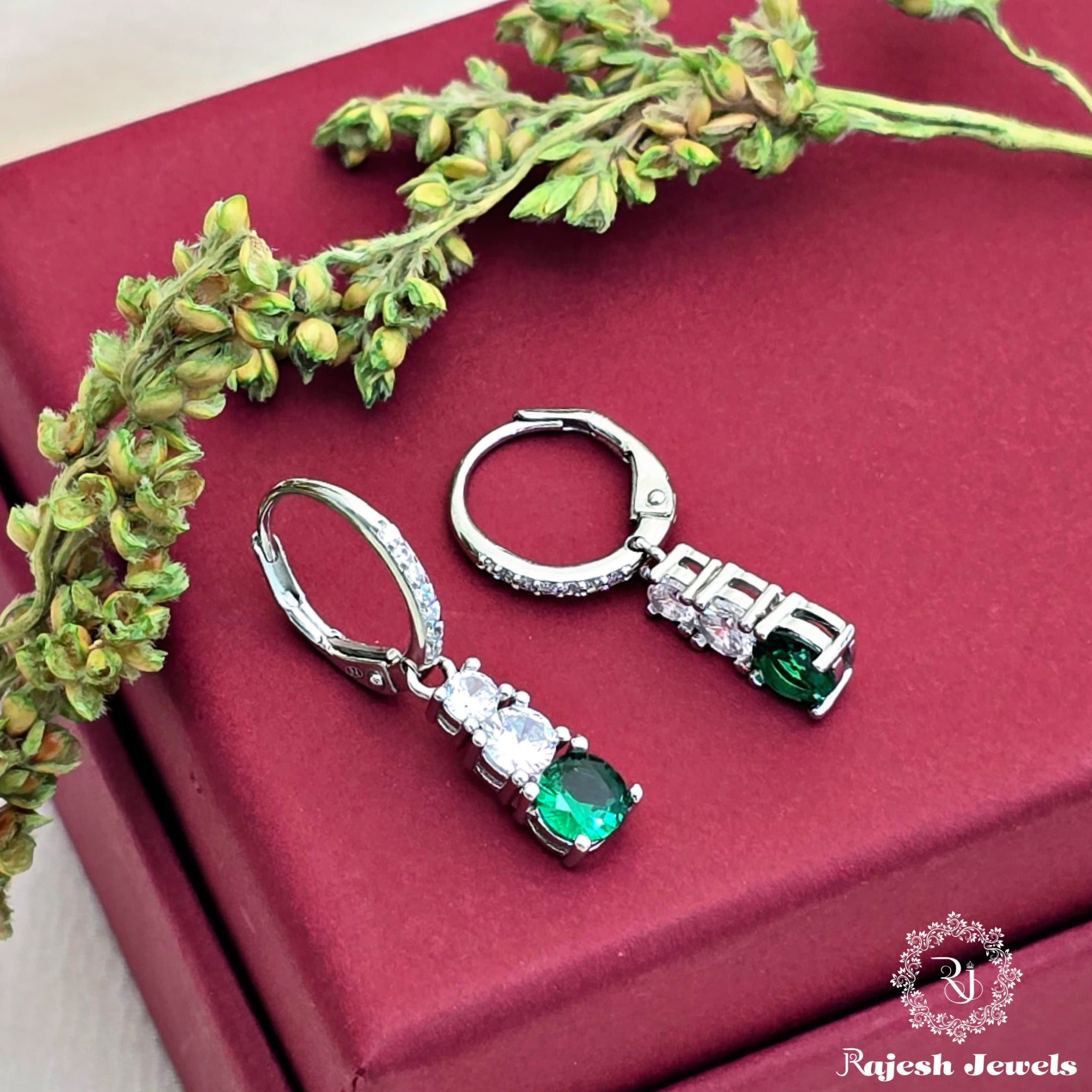 Spectacular Green Drop Cz Bali Earrings