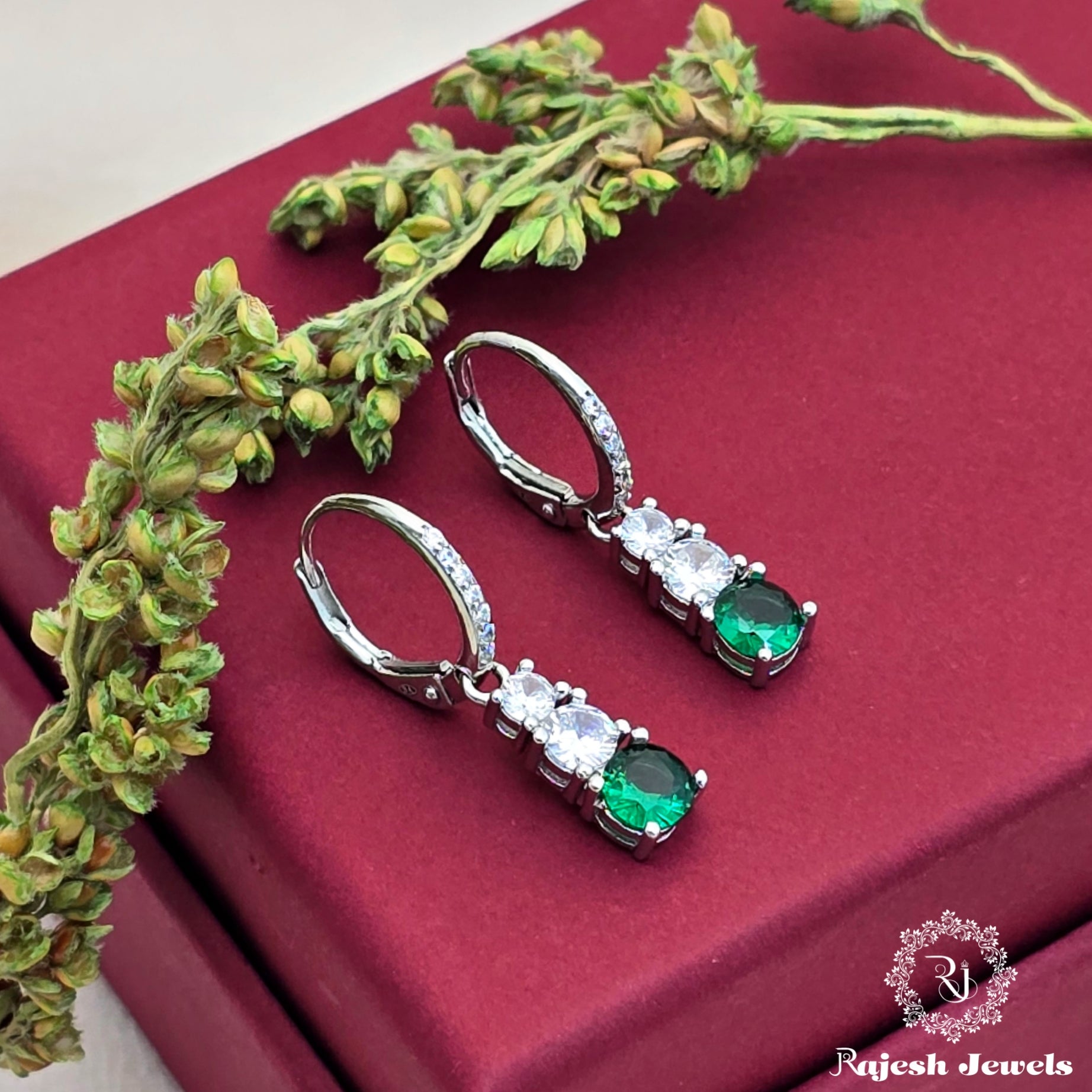 Spectacular Green Drop Cz Bali Earrings
