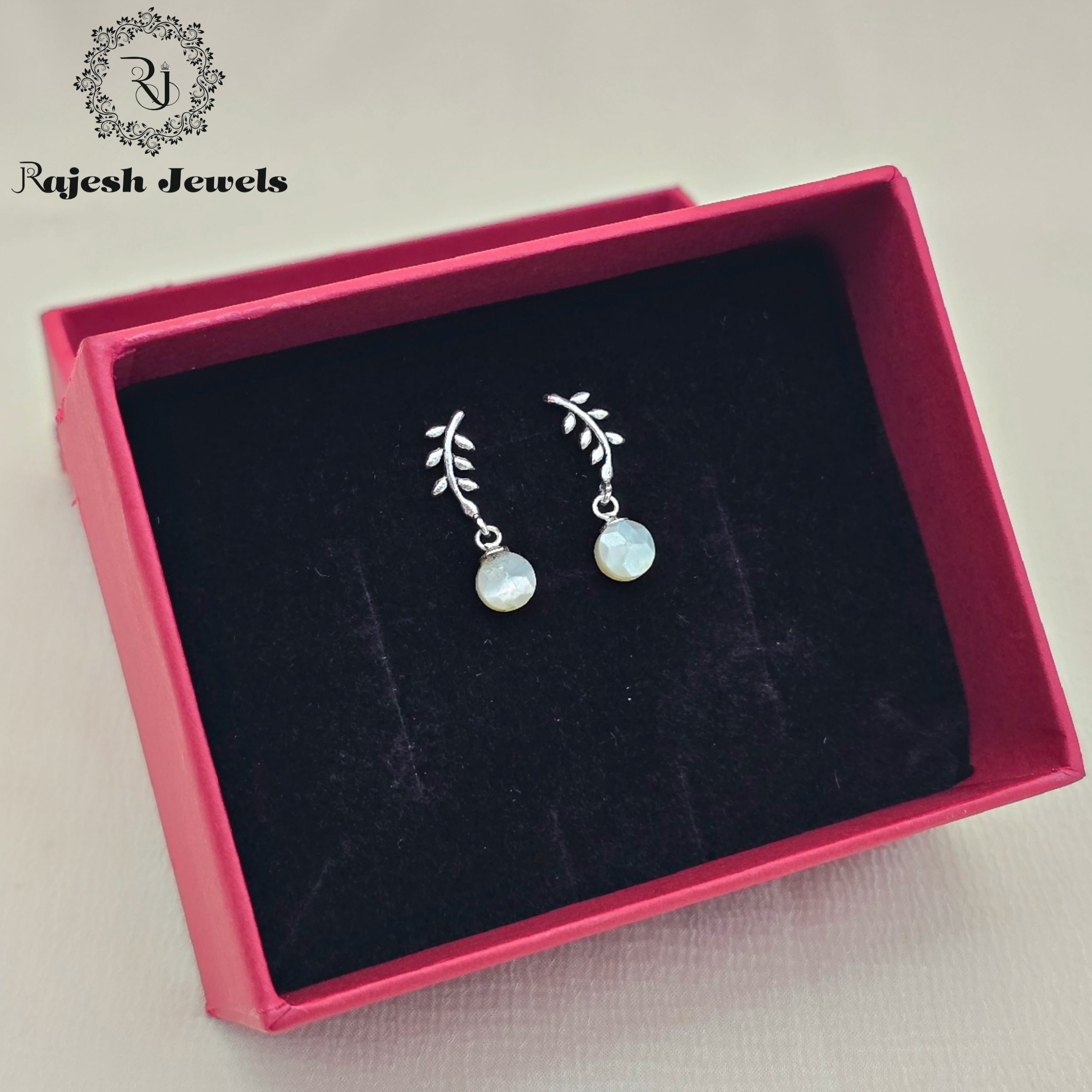 MOP Rose Drop Oxidised Earrings
