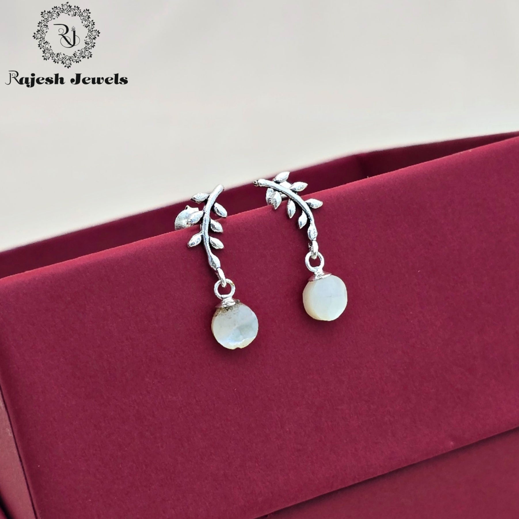 MOP Rose Drop Oxidised Earrings