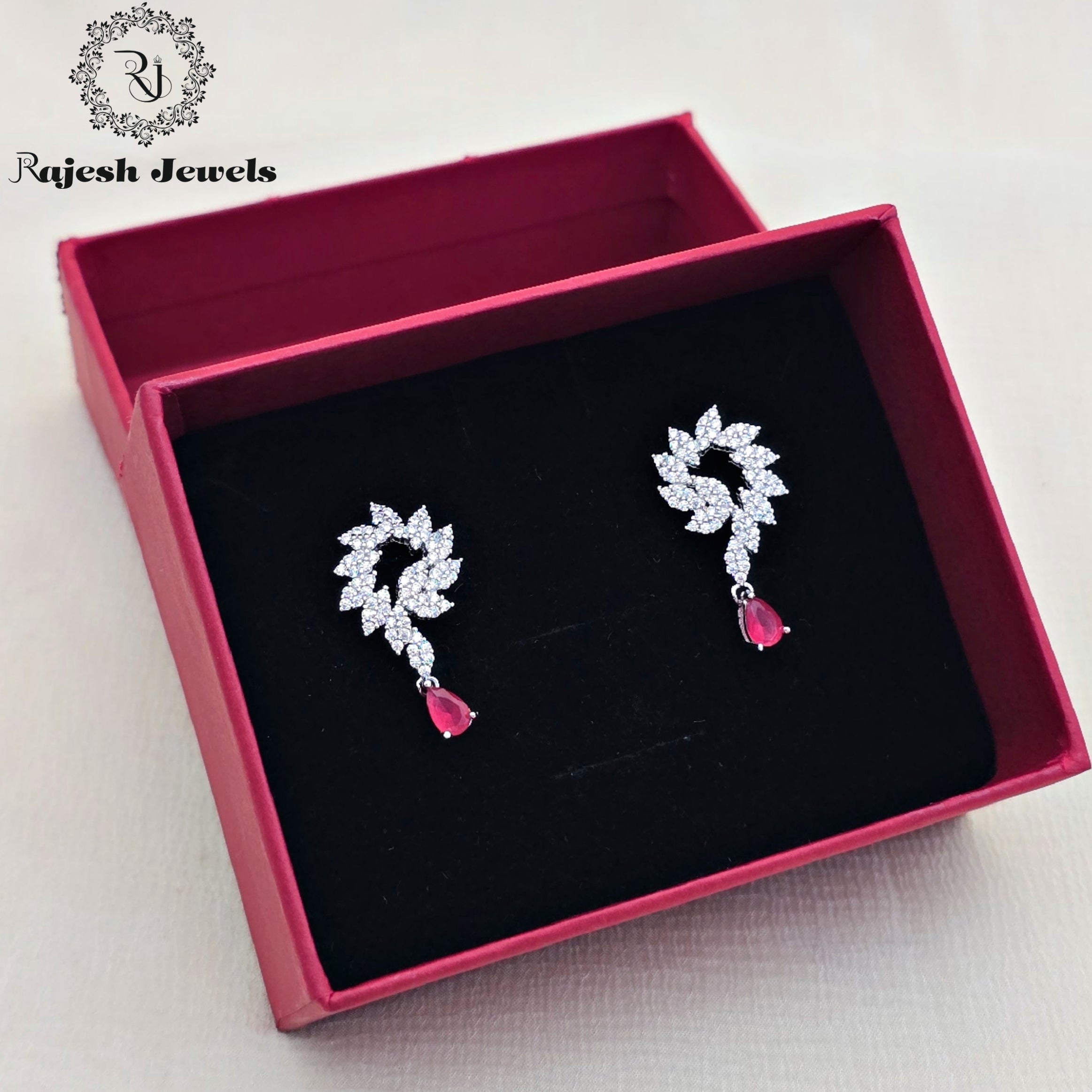 Charming Cz Red Droplet Hanging Earrings