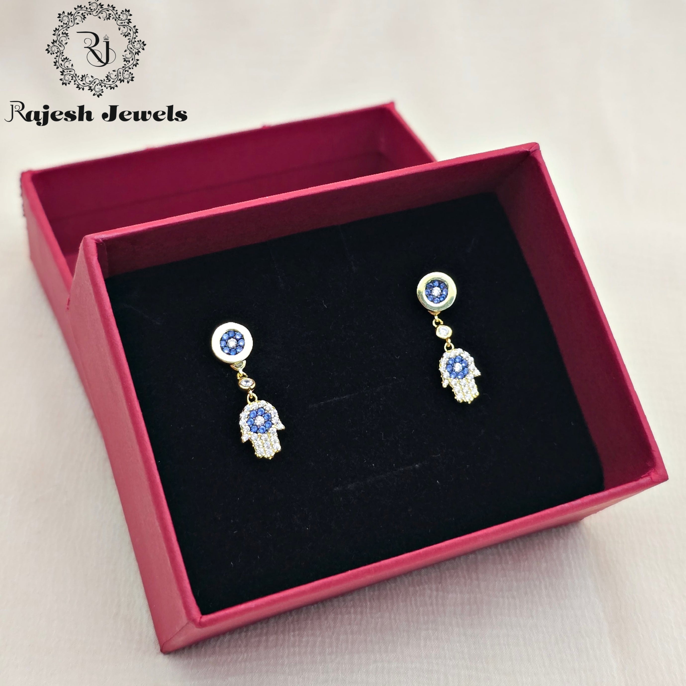Glittering Hamsa Hanging Earrings