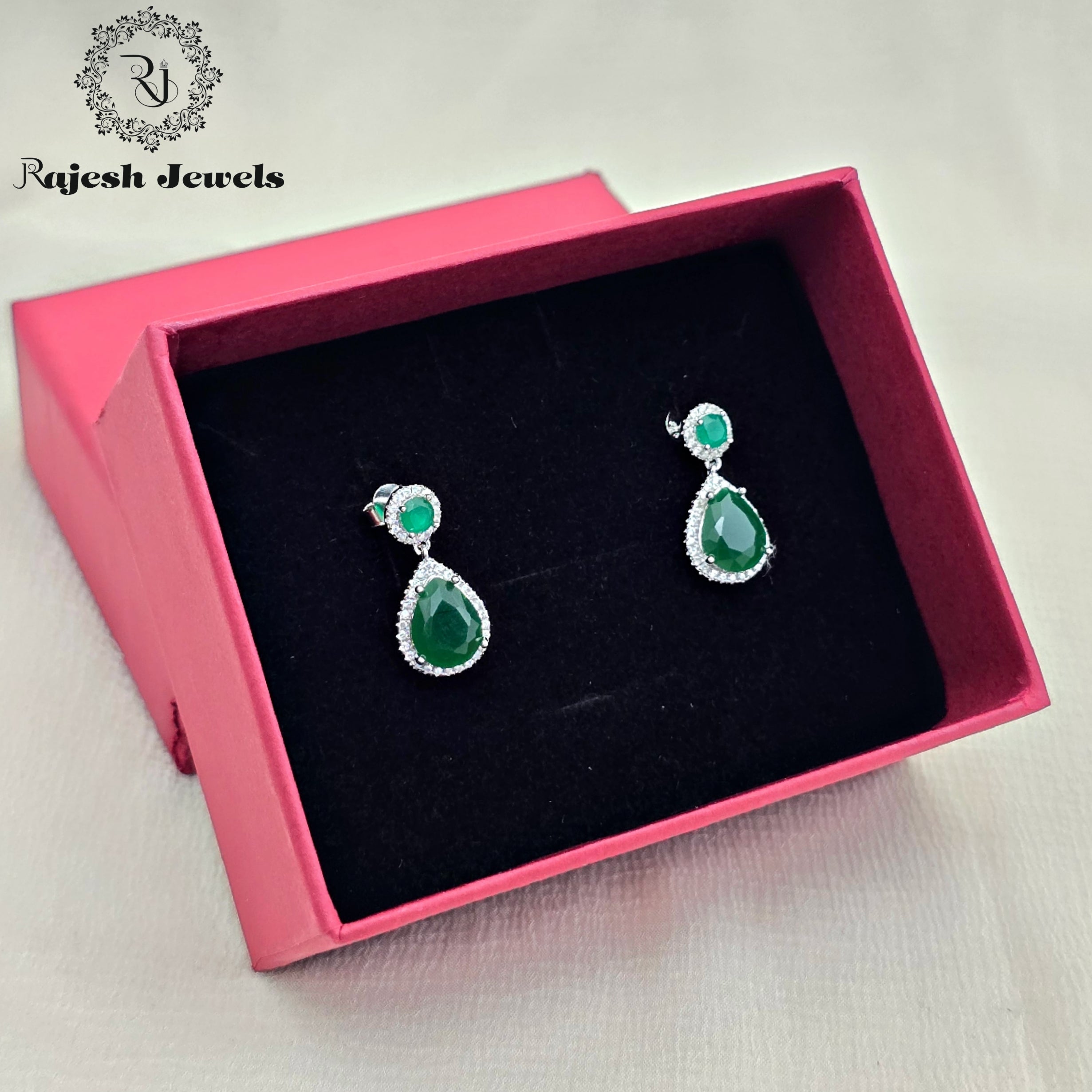 Luxurious Cz Green Drop Hanging Earrings