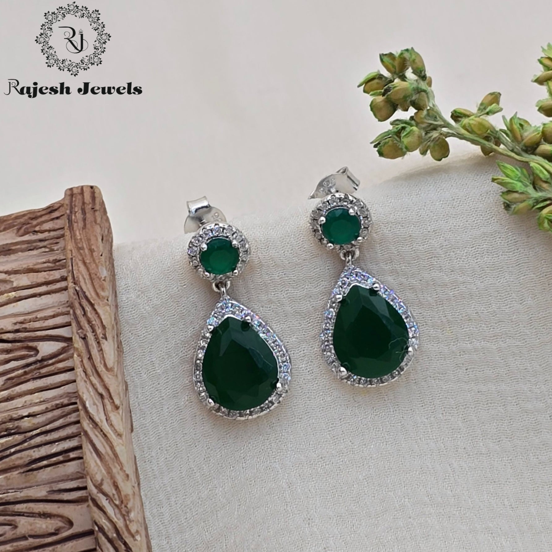 Luxurious Cz Green Drop Hanging Earrings