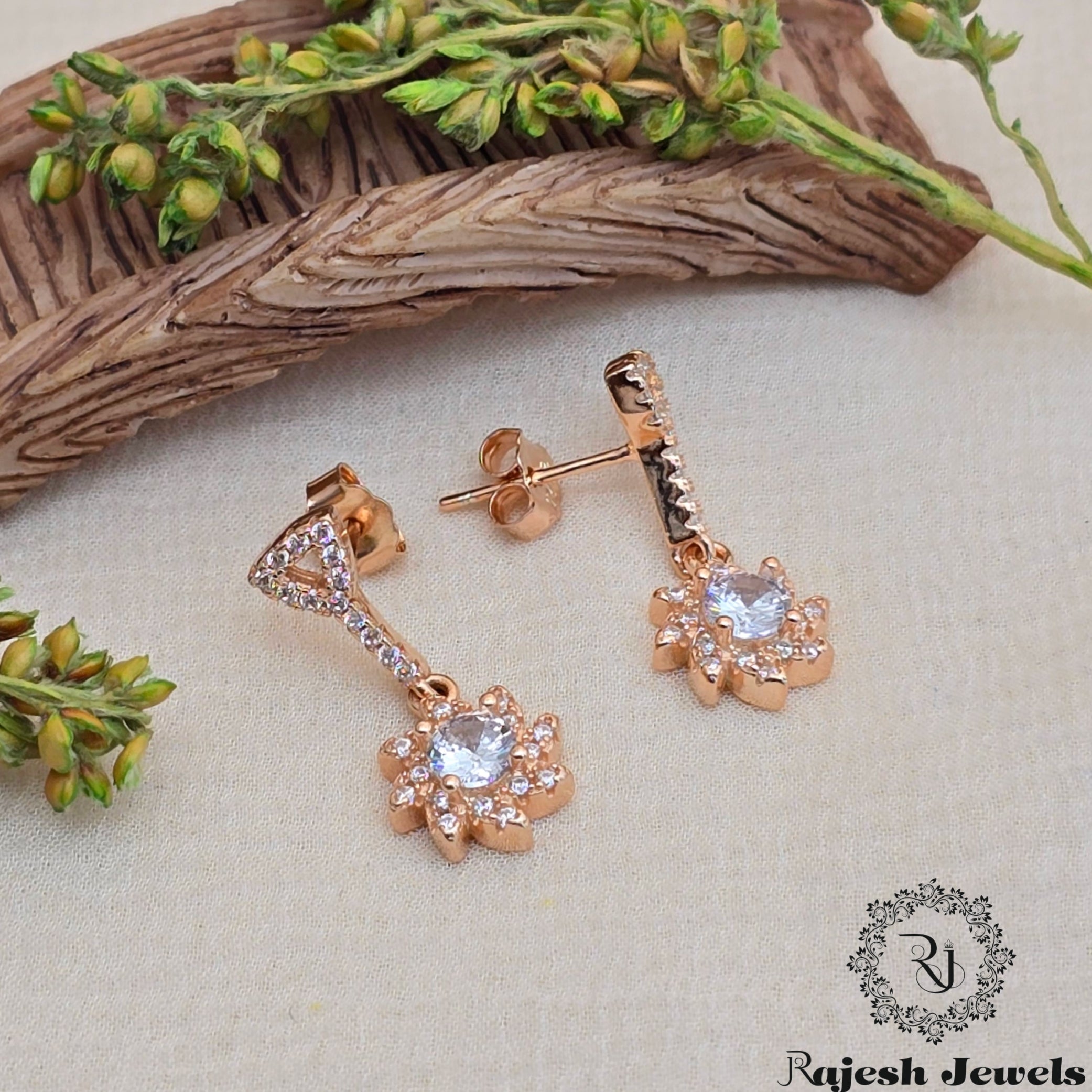 Attractive Rosegold Cz Hanging Earrings