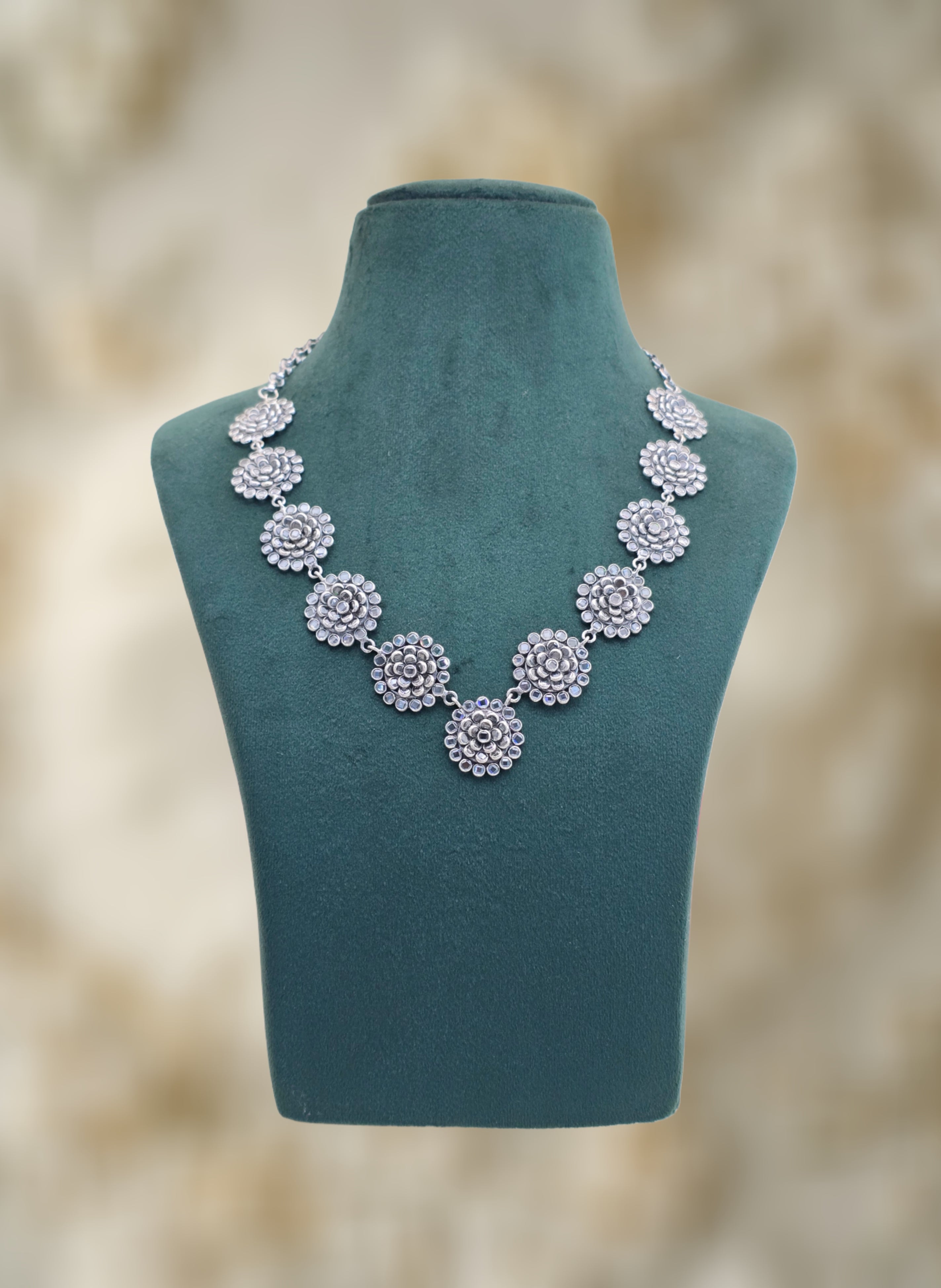 Vibrant Polki Oxidised Necklace
