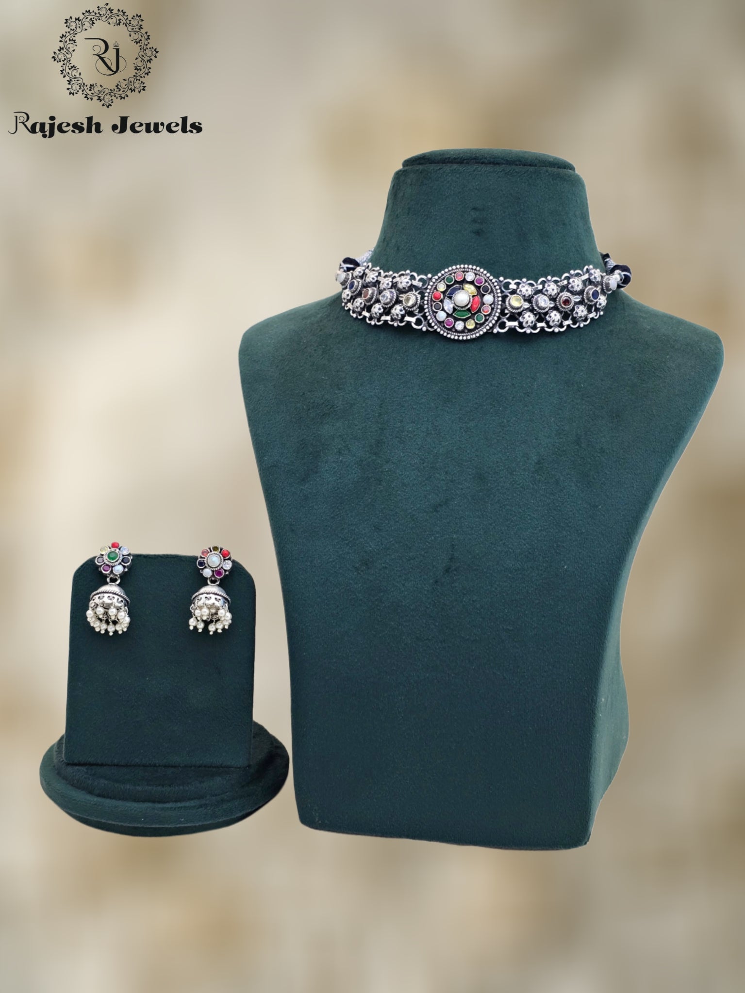 Mesmerizing Navrathan Choker Neckpiece