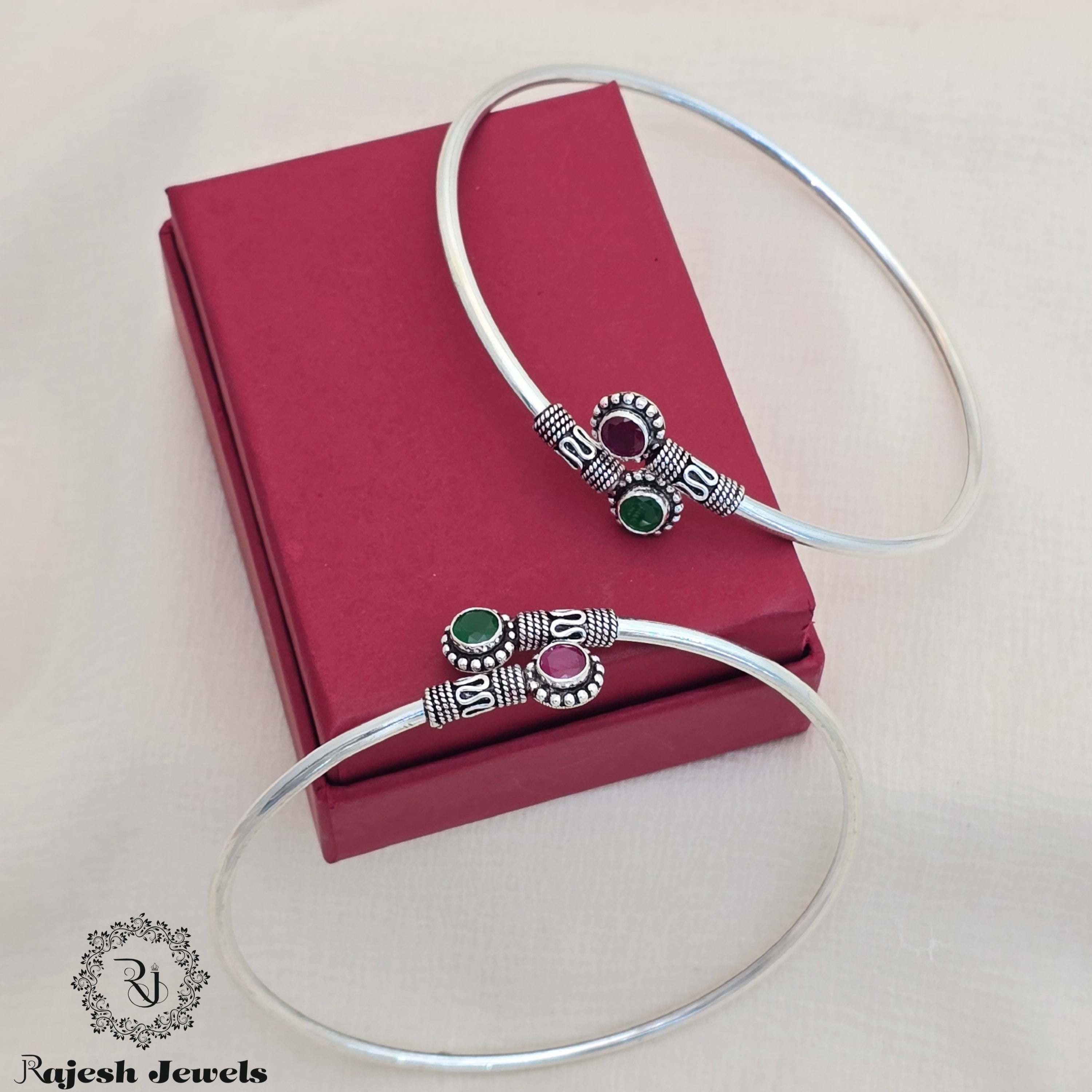 Red Green Silver Oxidised Ankle Kada