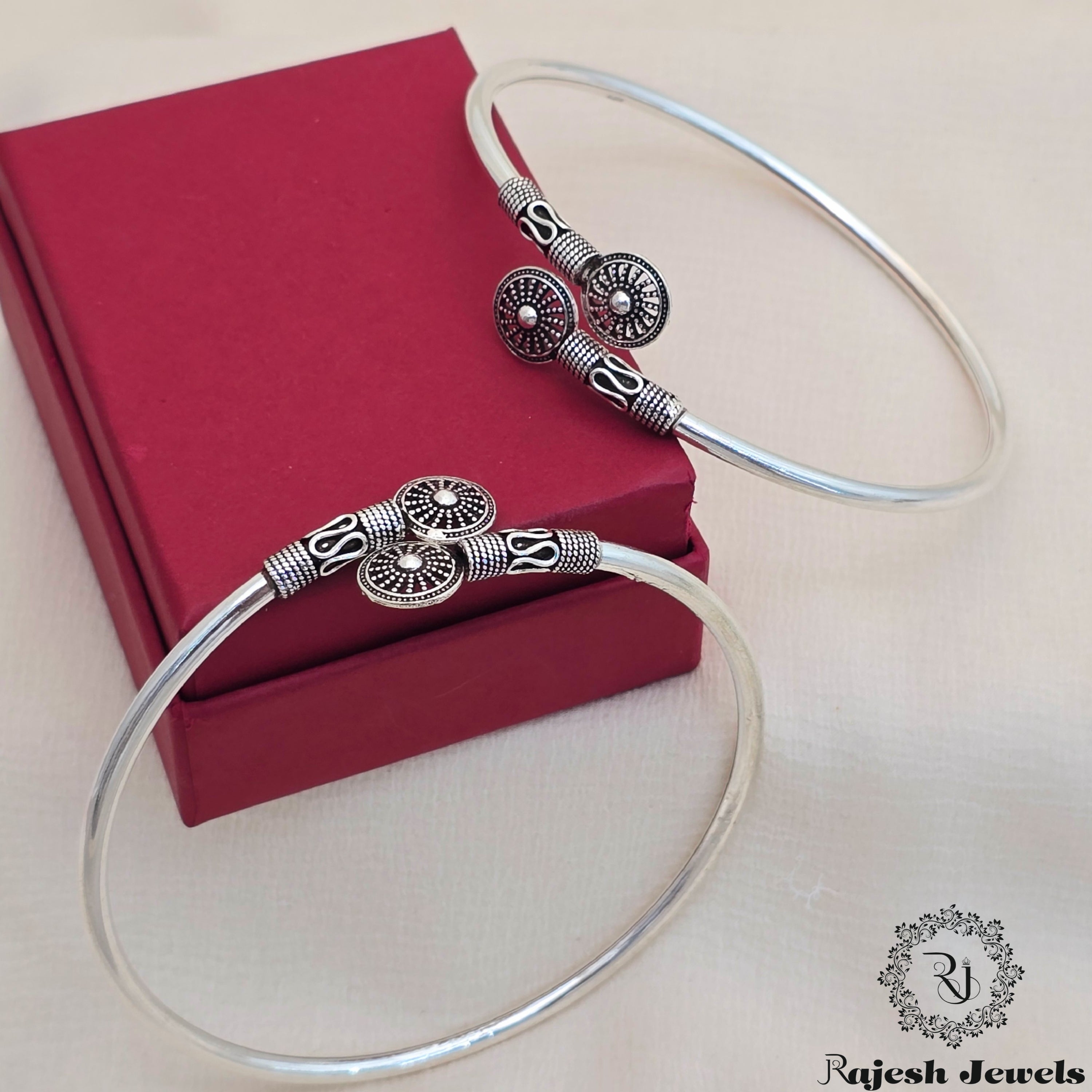 Fine Filigree Worked Silver Oxidised Ankle Kada
