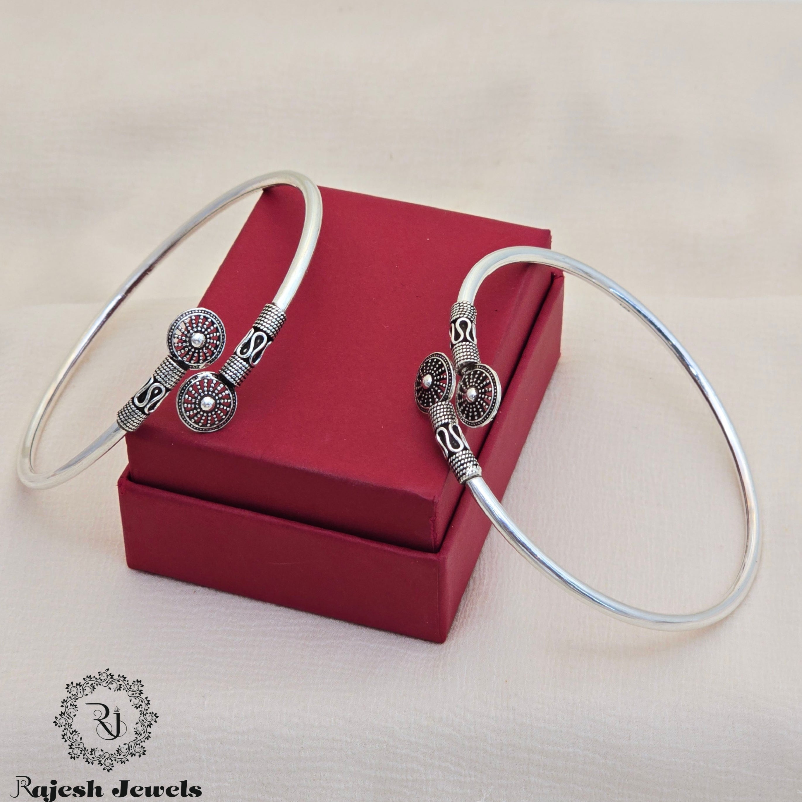 Fine Filigree Worked Silver Oxidised Ankle Kada