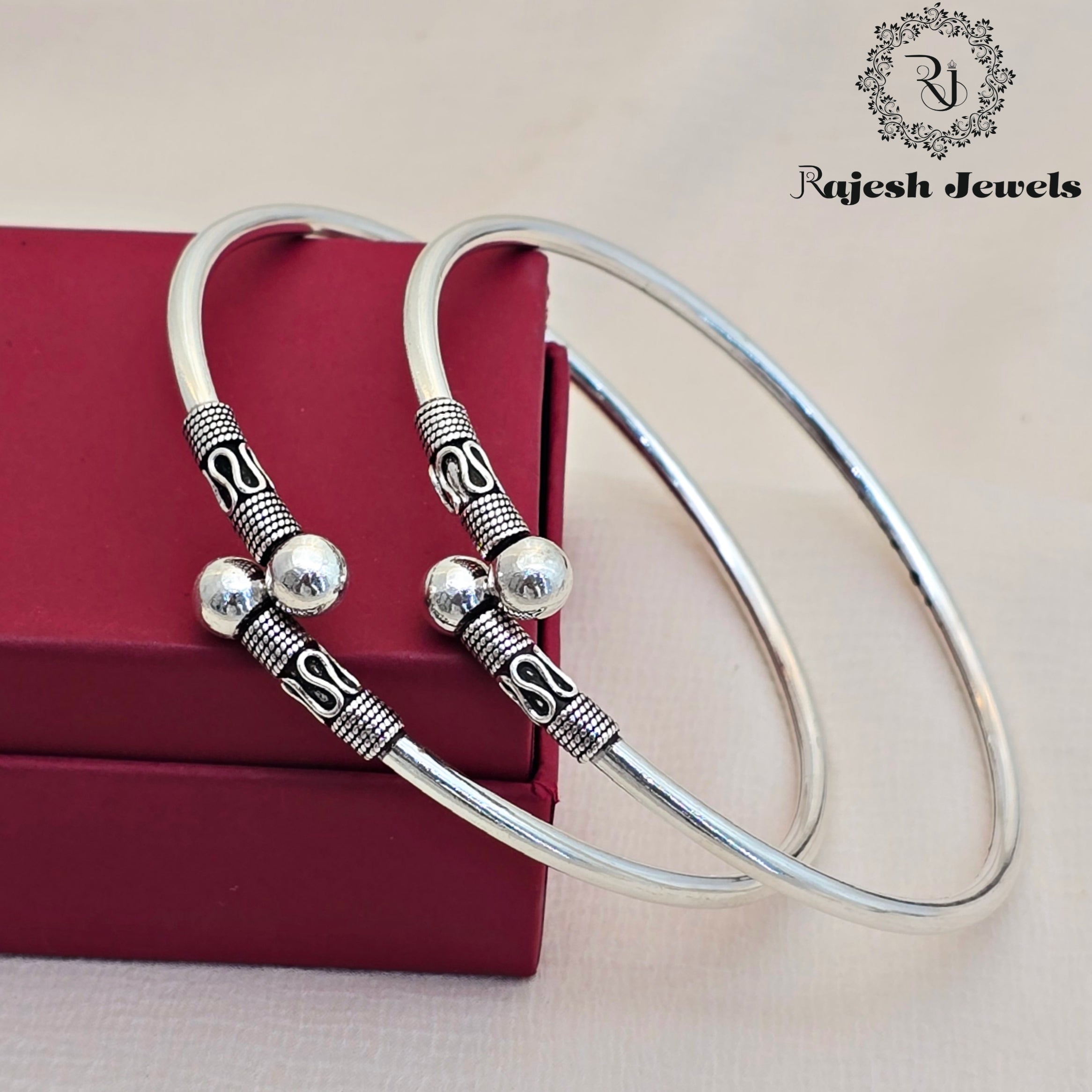 Dual Balled Silver Oxidised Ankle Kada