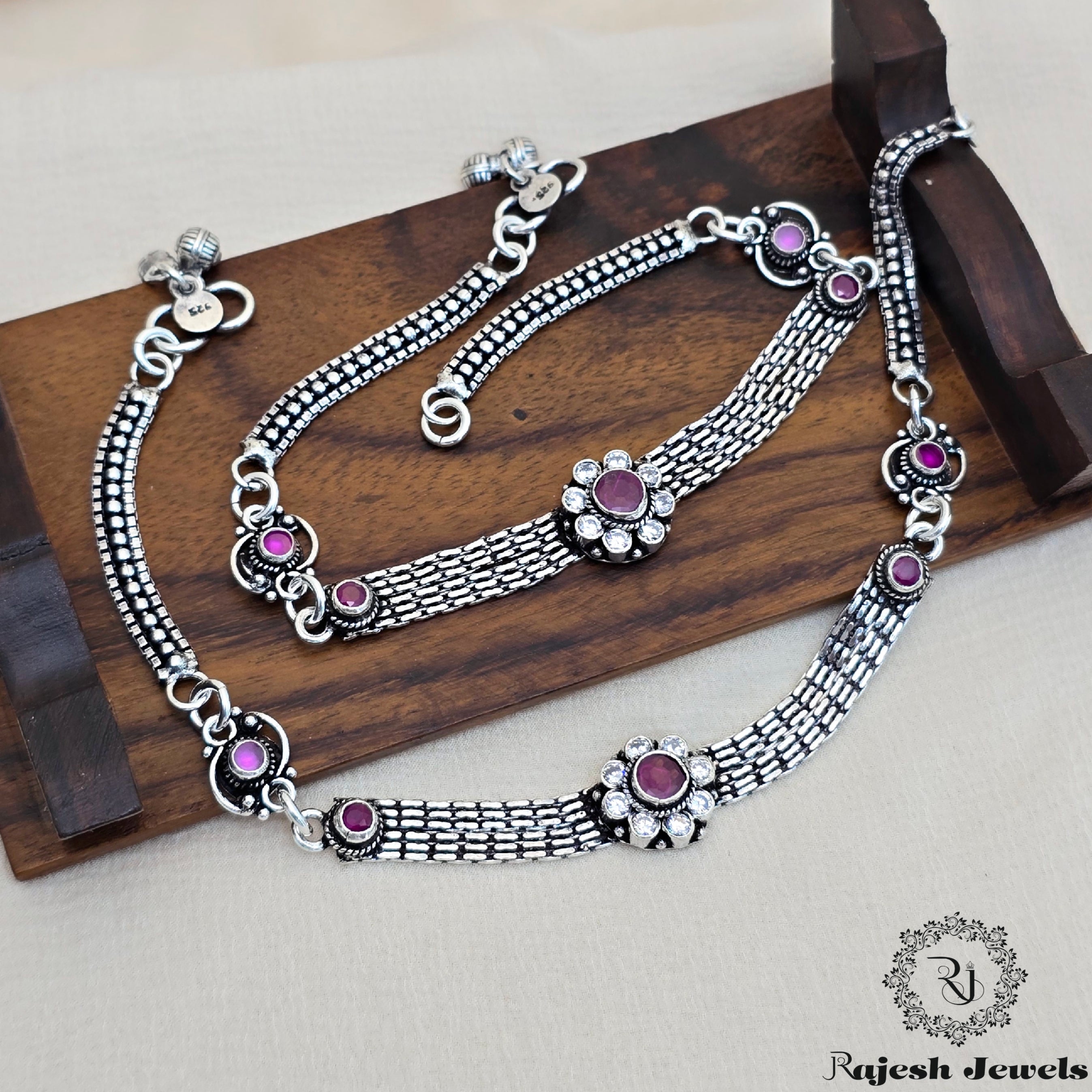 Radiant Oxidised Cutstone Anklet