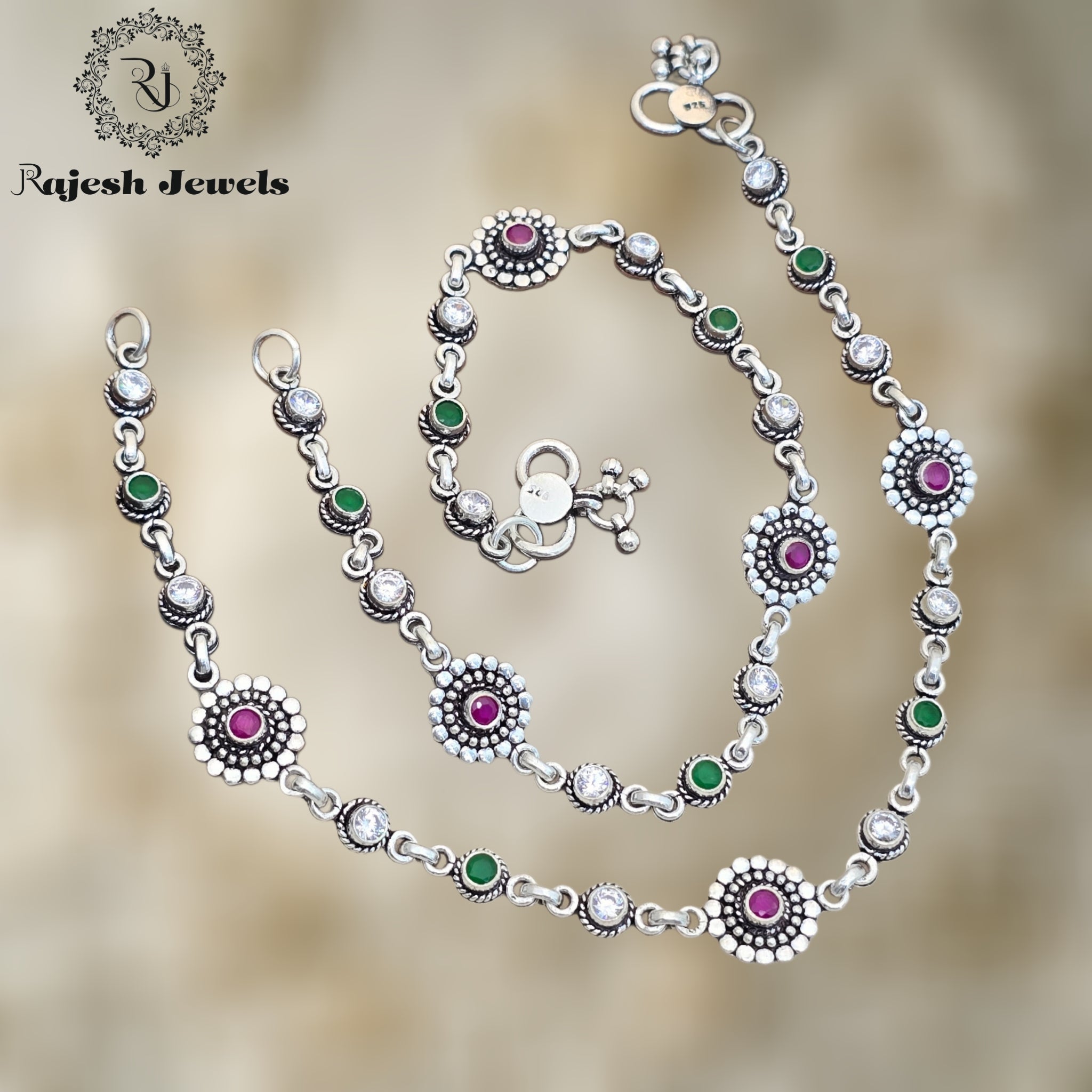 Immaculate Oxidised Cutstone Anklet