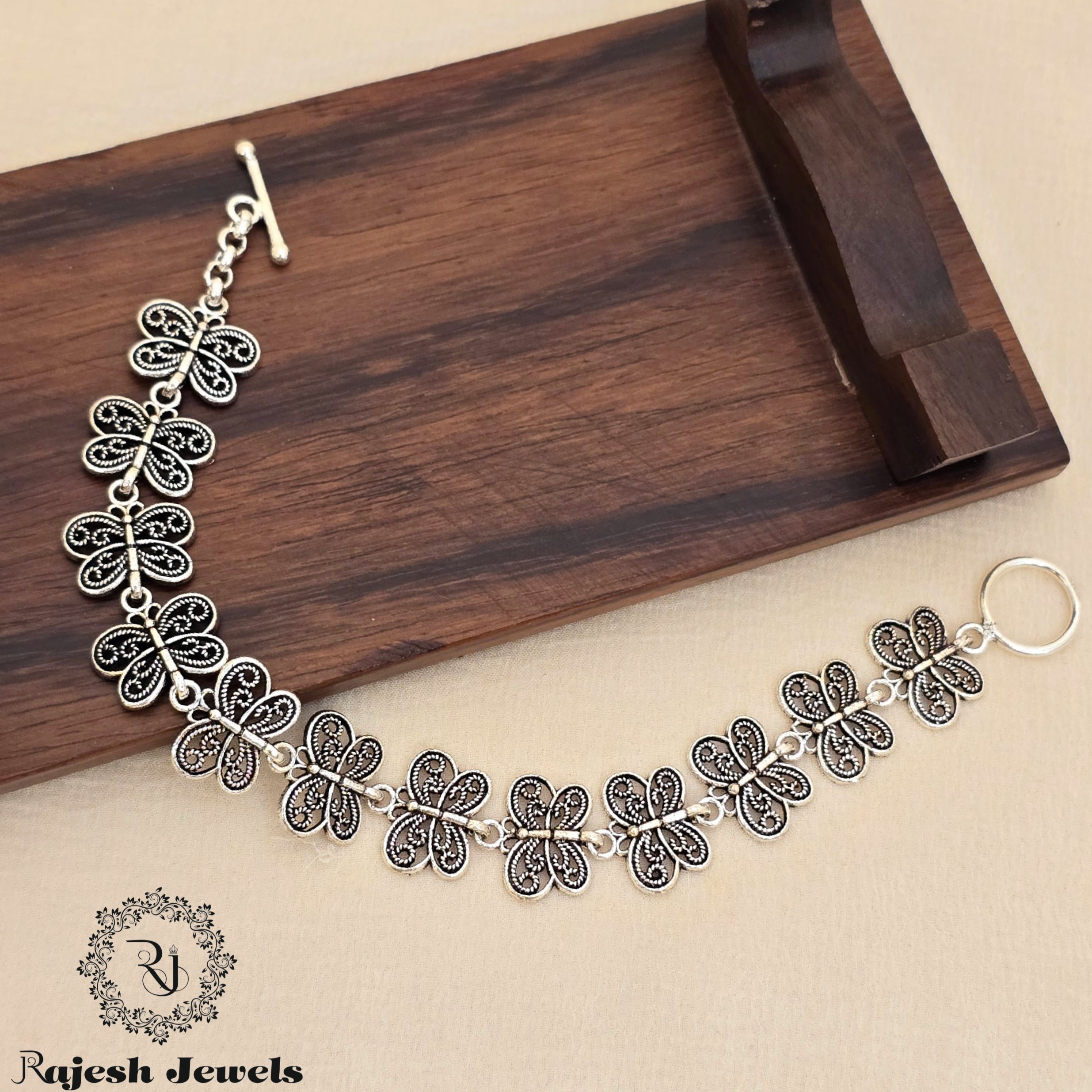 Beautiful Butterfly Interlinked Silver Oxidised Ladies Bracelet