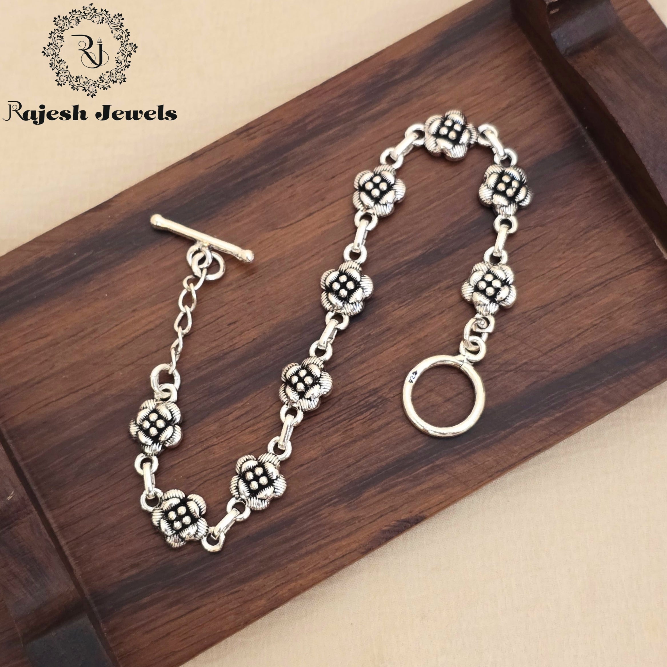 Alluring Silver Oxidised Ladies Bracelet