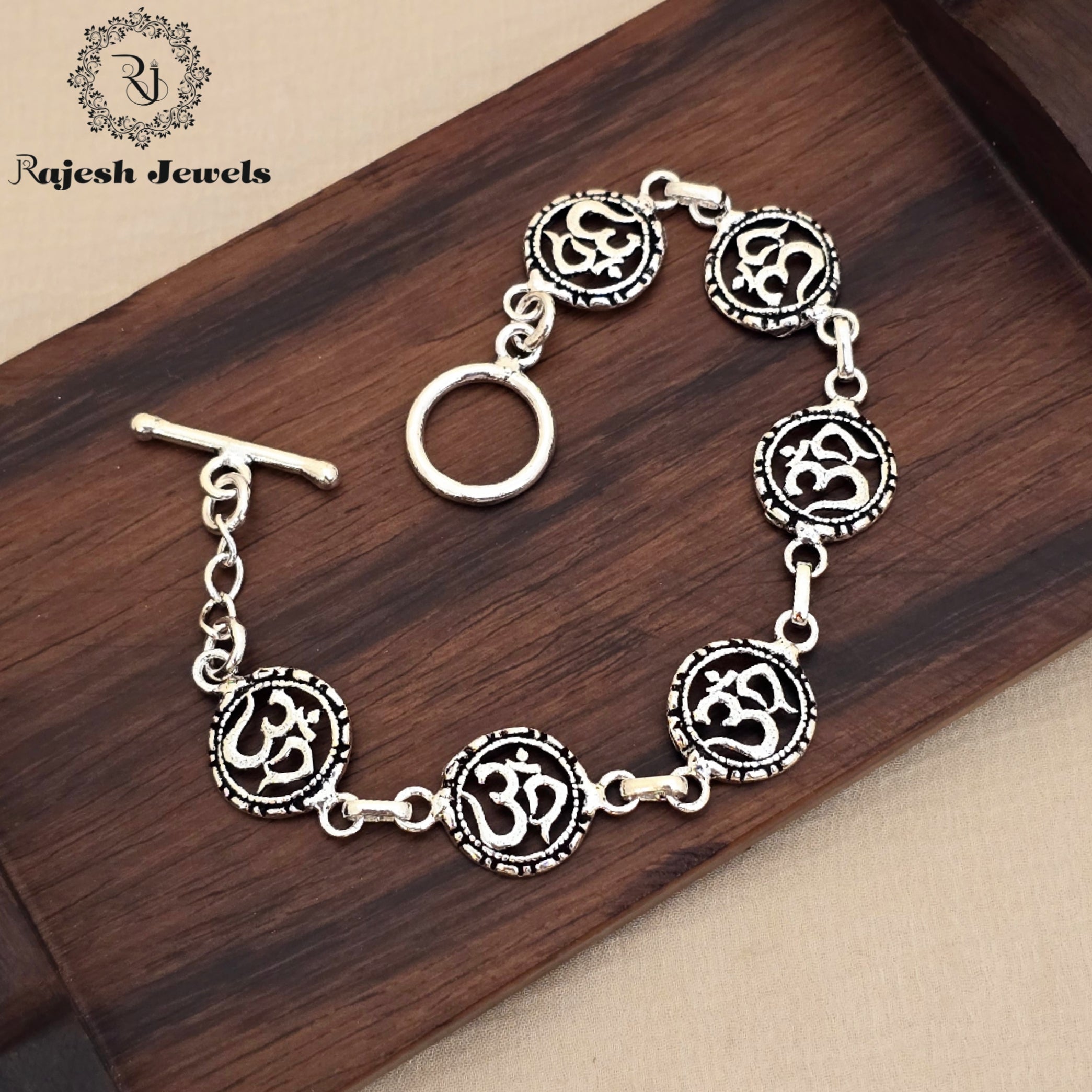Infinite Om Silver Oxidised Ladies Bracelet