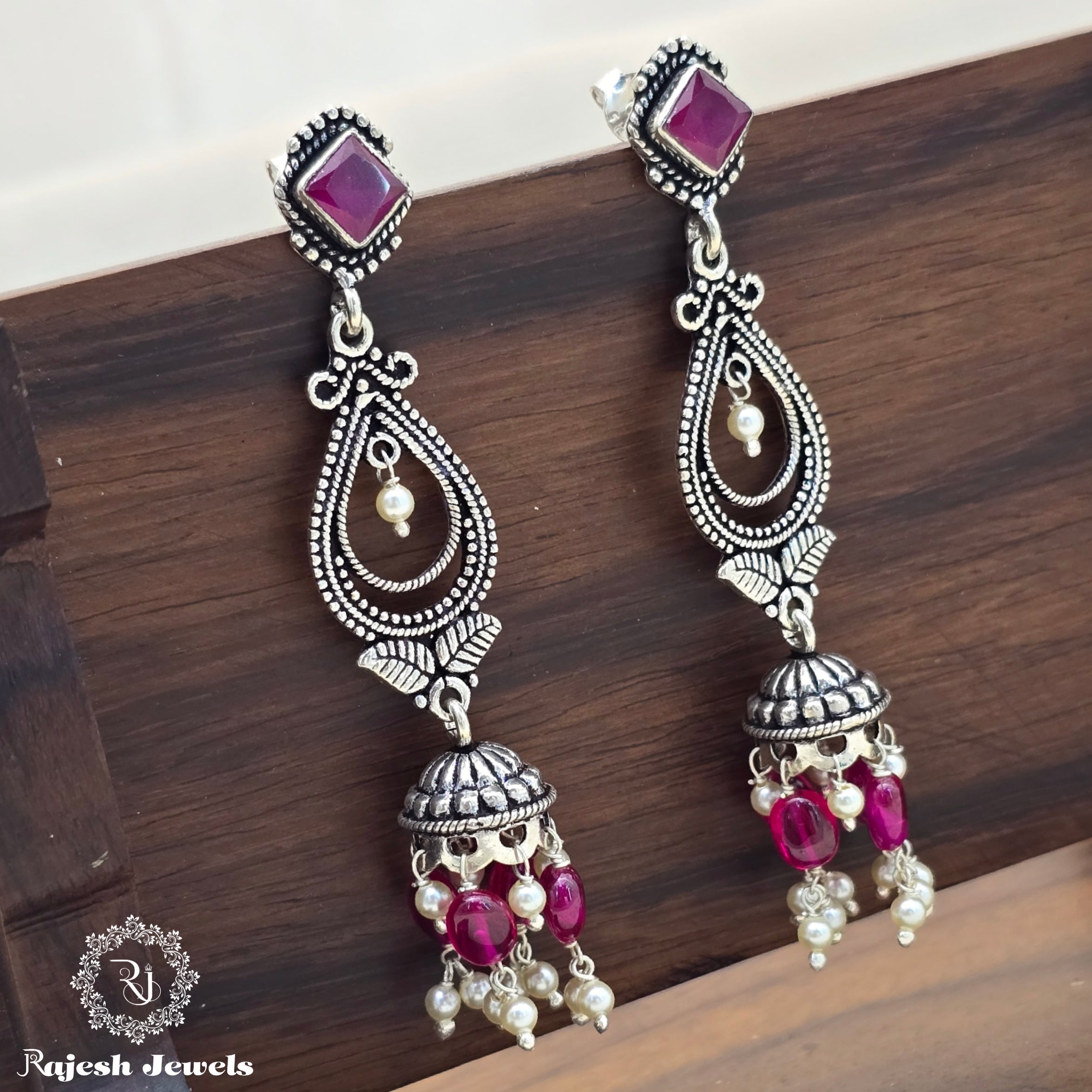 Delightful Pink Long Oxidised Jumka
