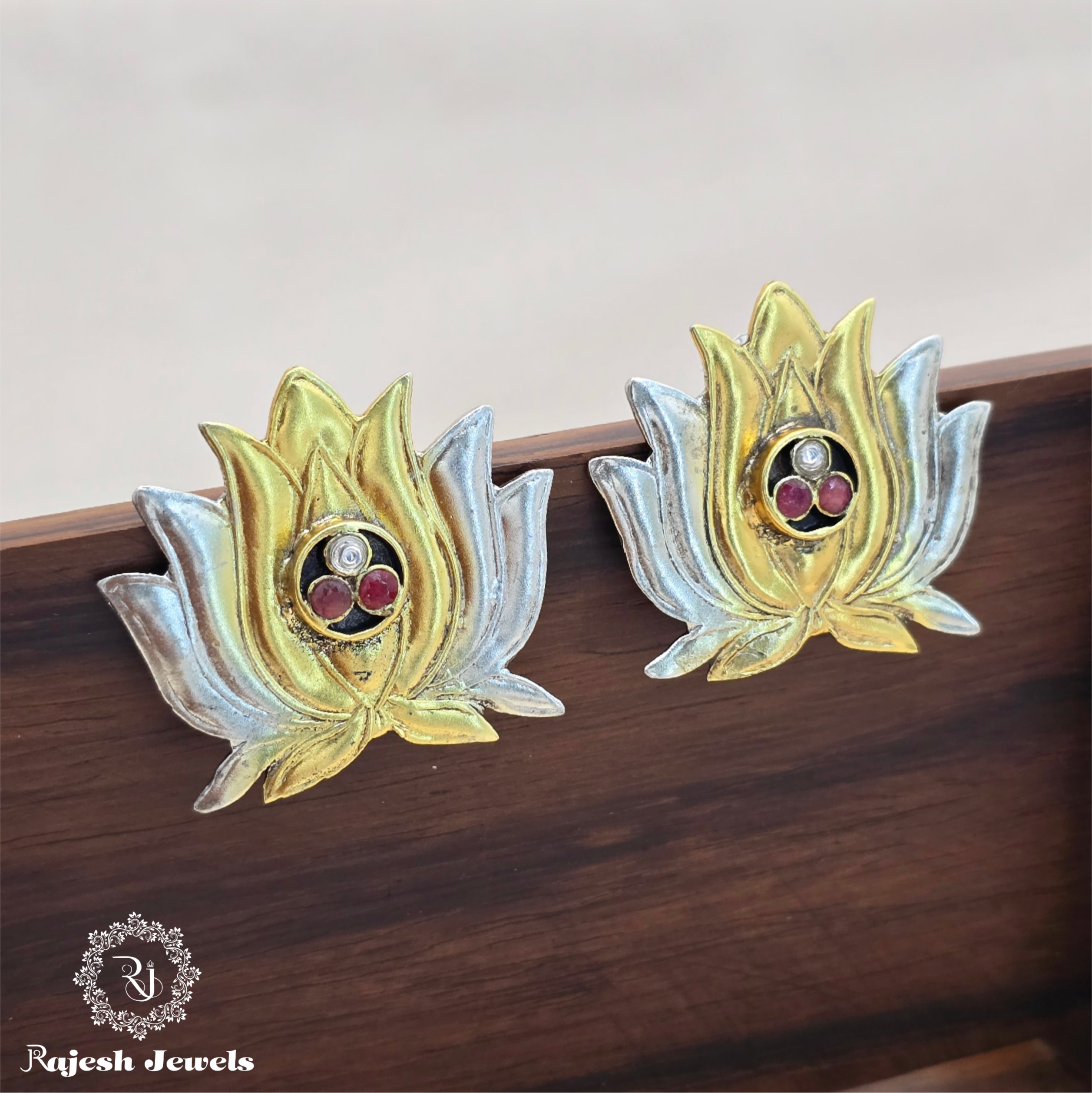 Exuberant Dual Tone Lotus Stud Earrings