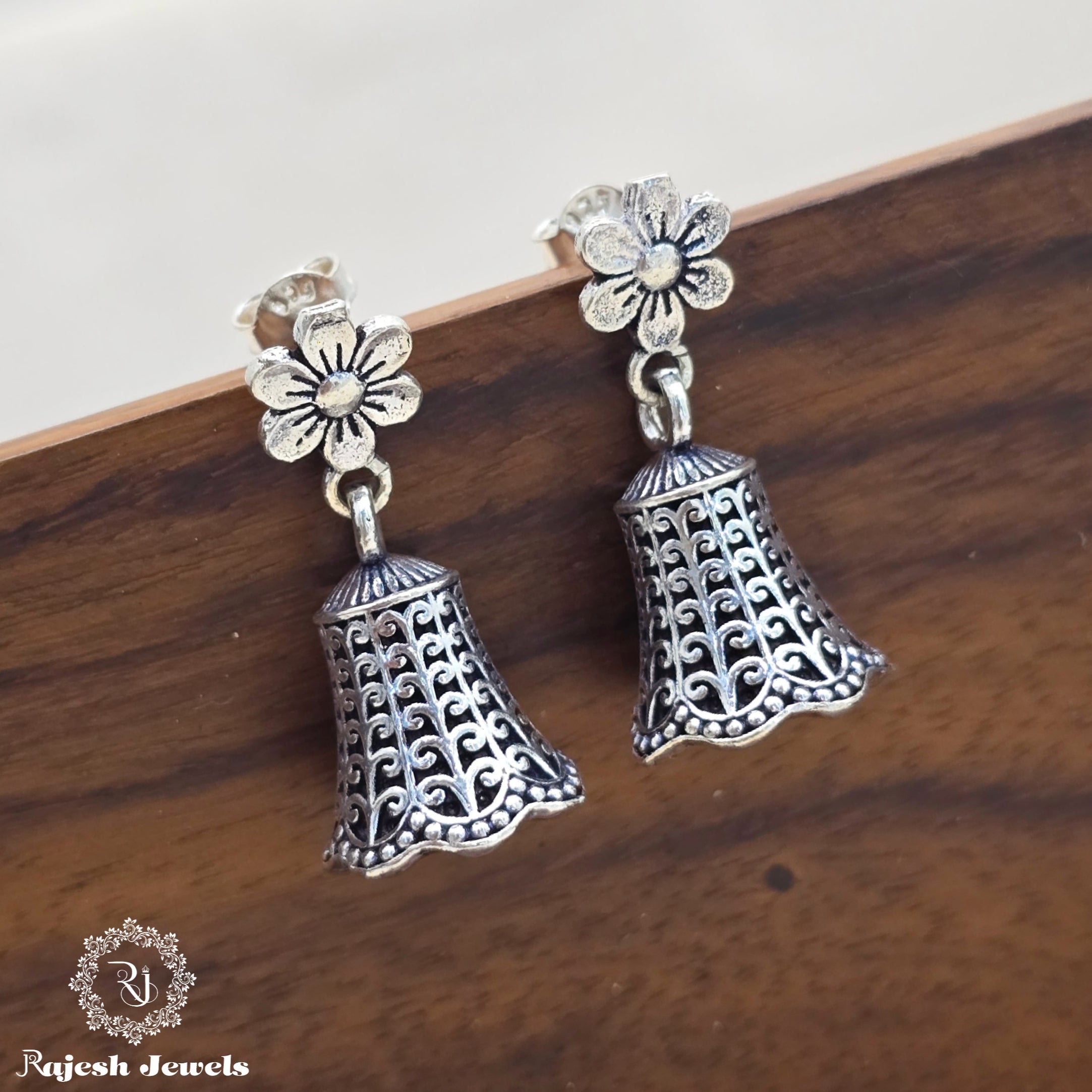 Engaging Silver Oxidised Jumka Earrings