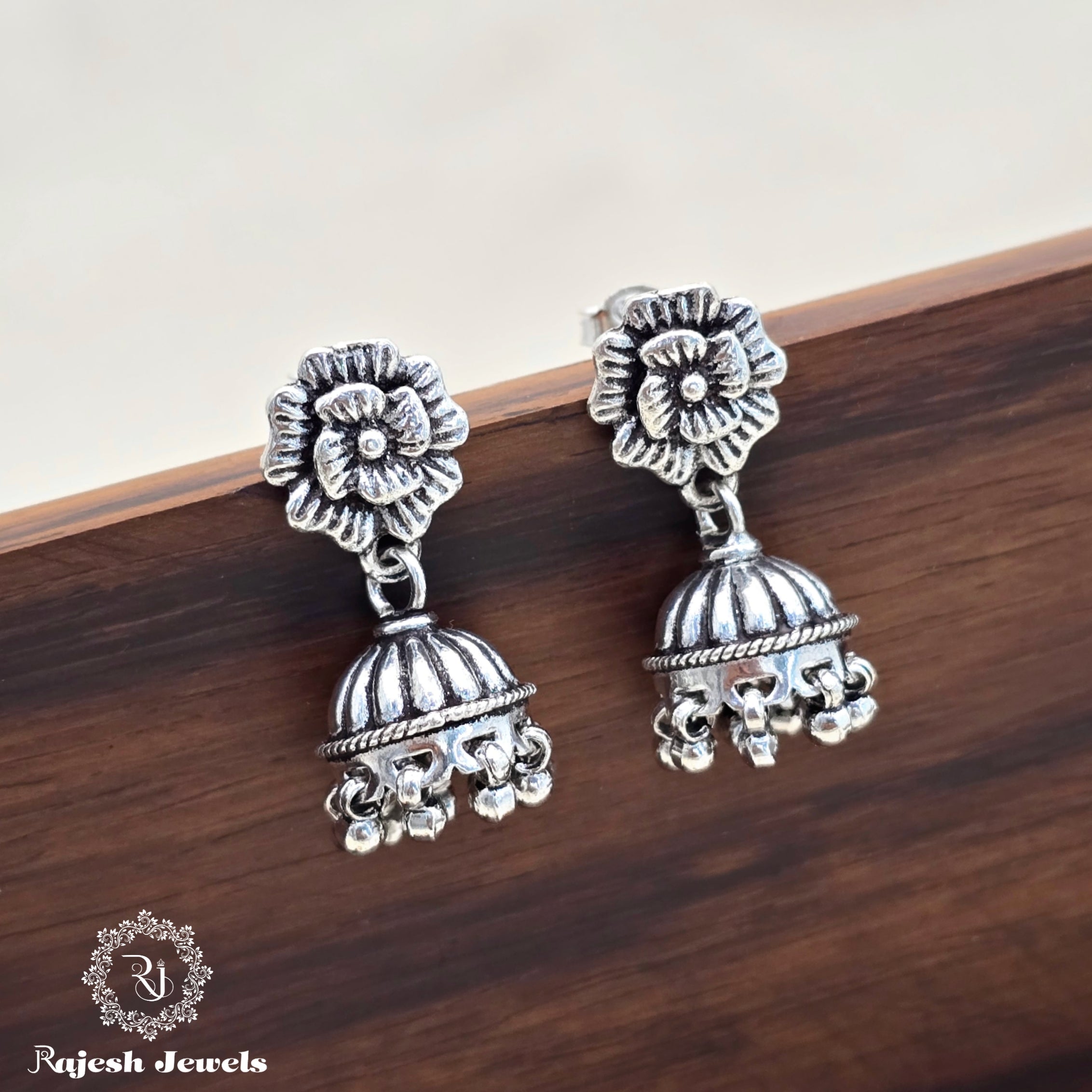 Rosette Silver Jumka Earrings