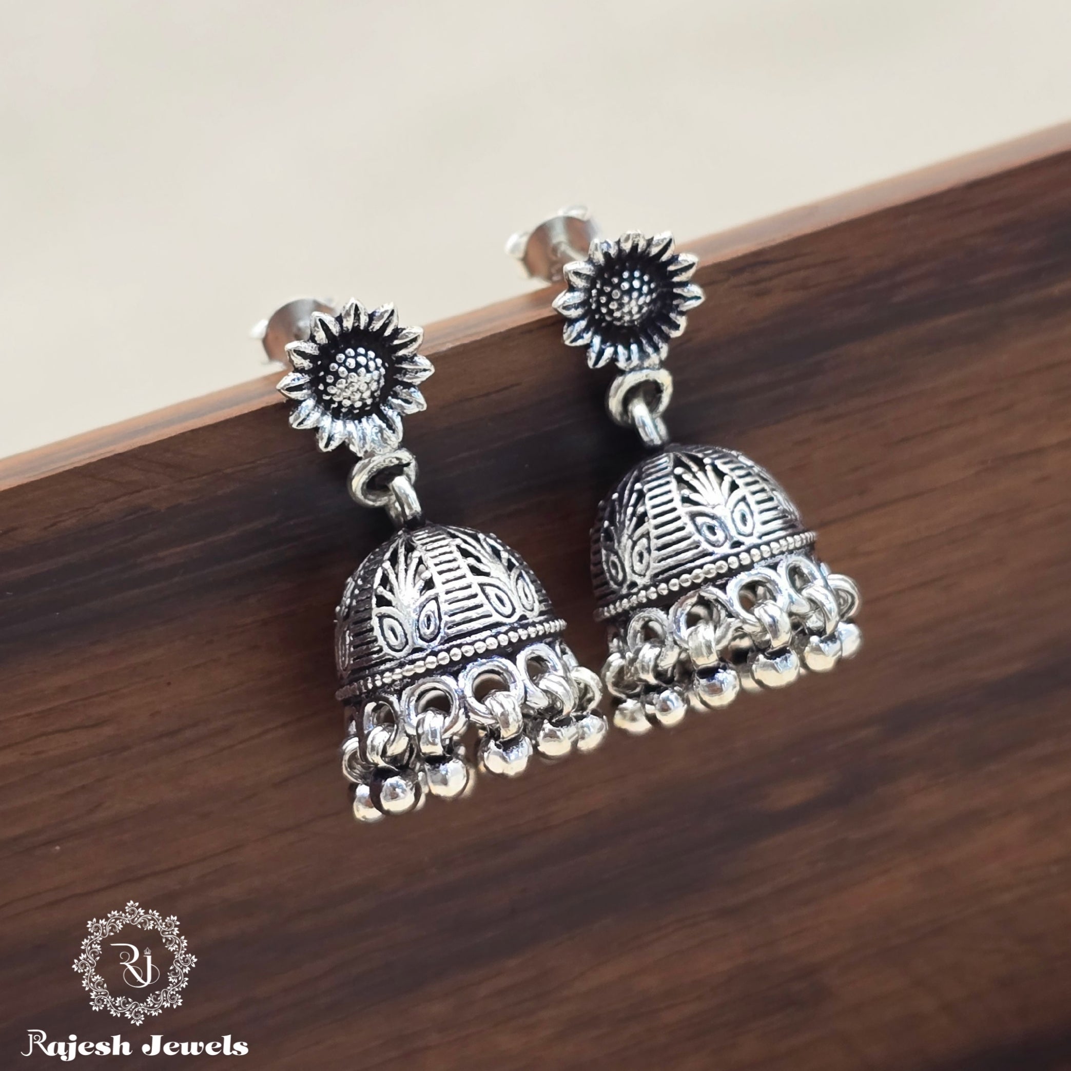 Blossomy Floral Silver Oxidised Earrings