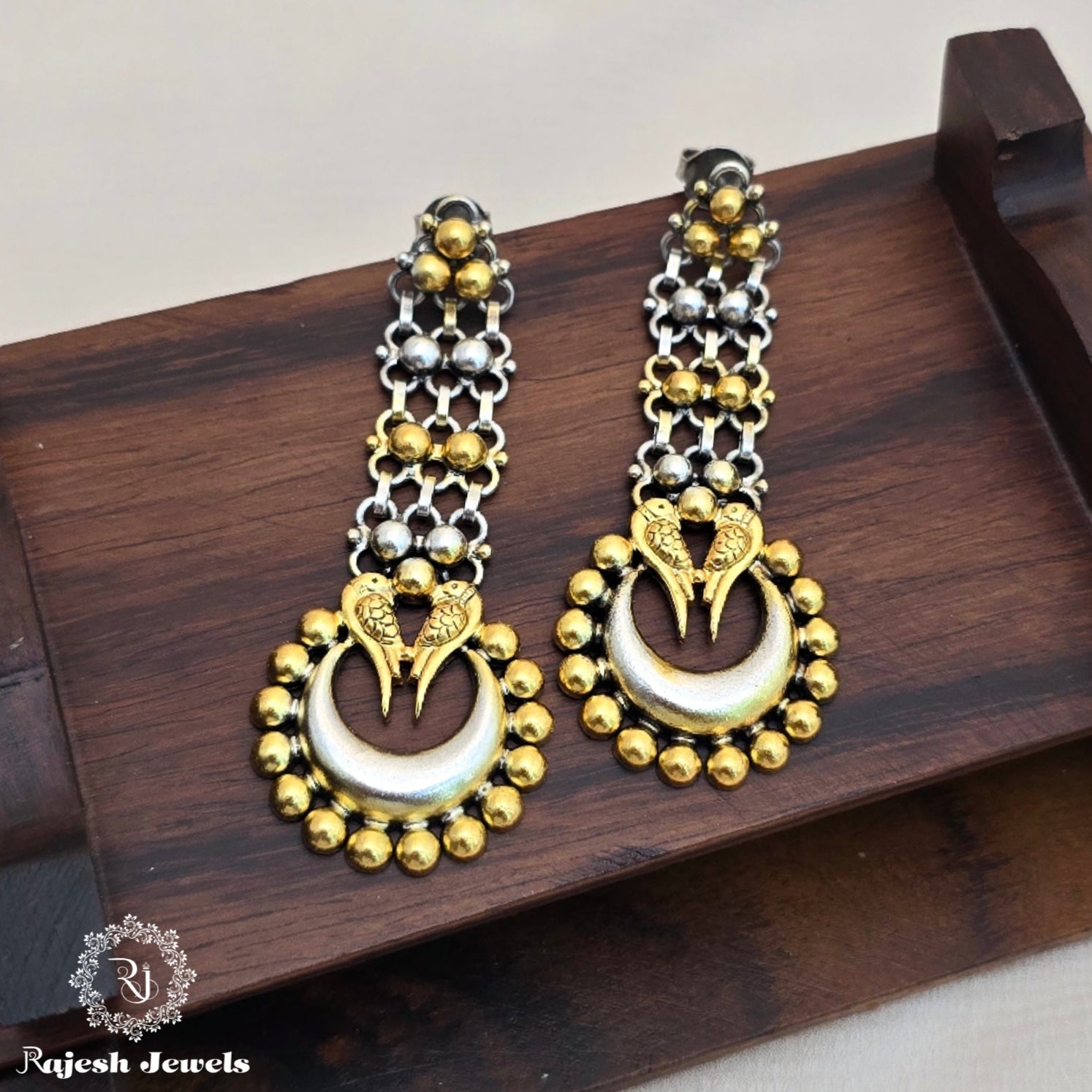 Stunning Dual Tone Hanging Chandbali Earrings