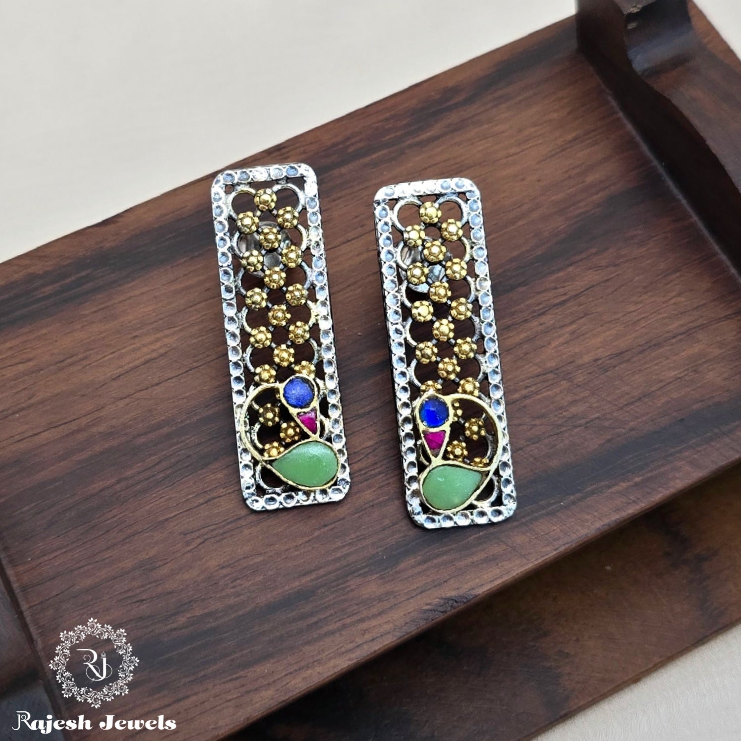 Fantastic Geometric Dual Tone Earrings