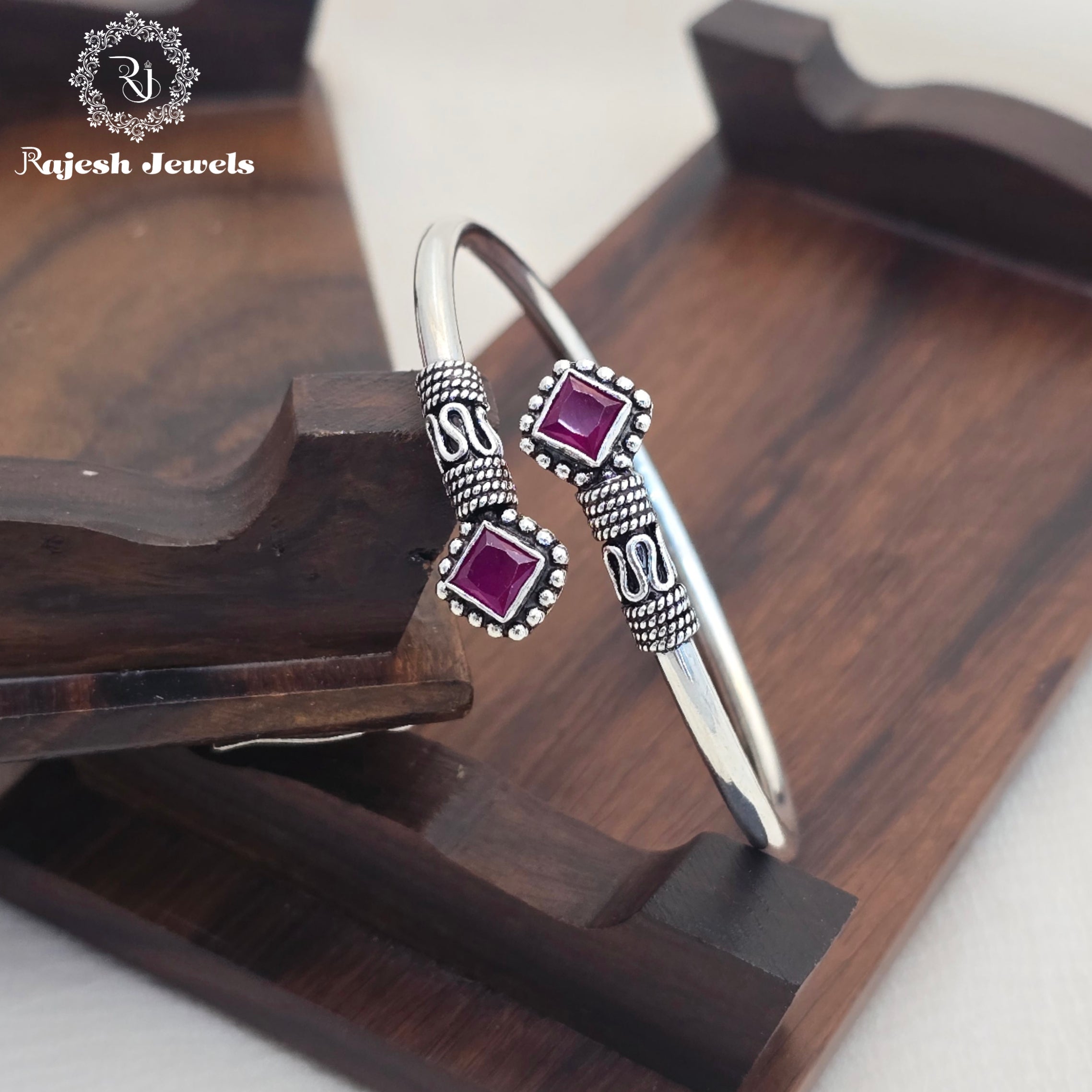 Radiant Square Silver Cutstone Hand Kada