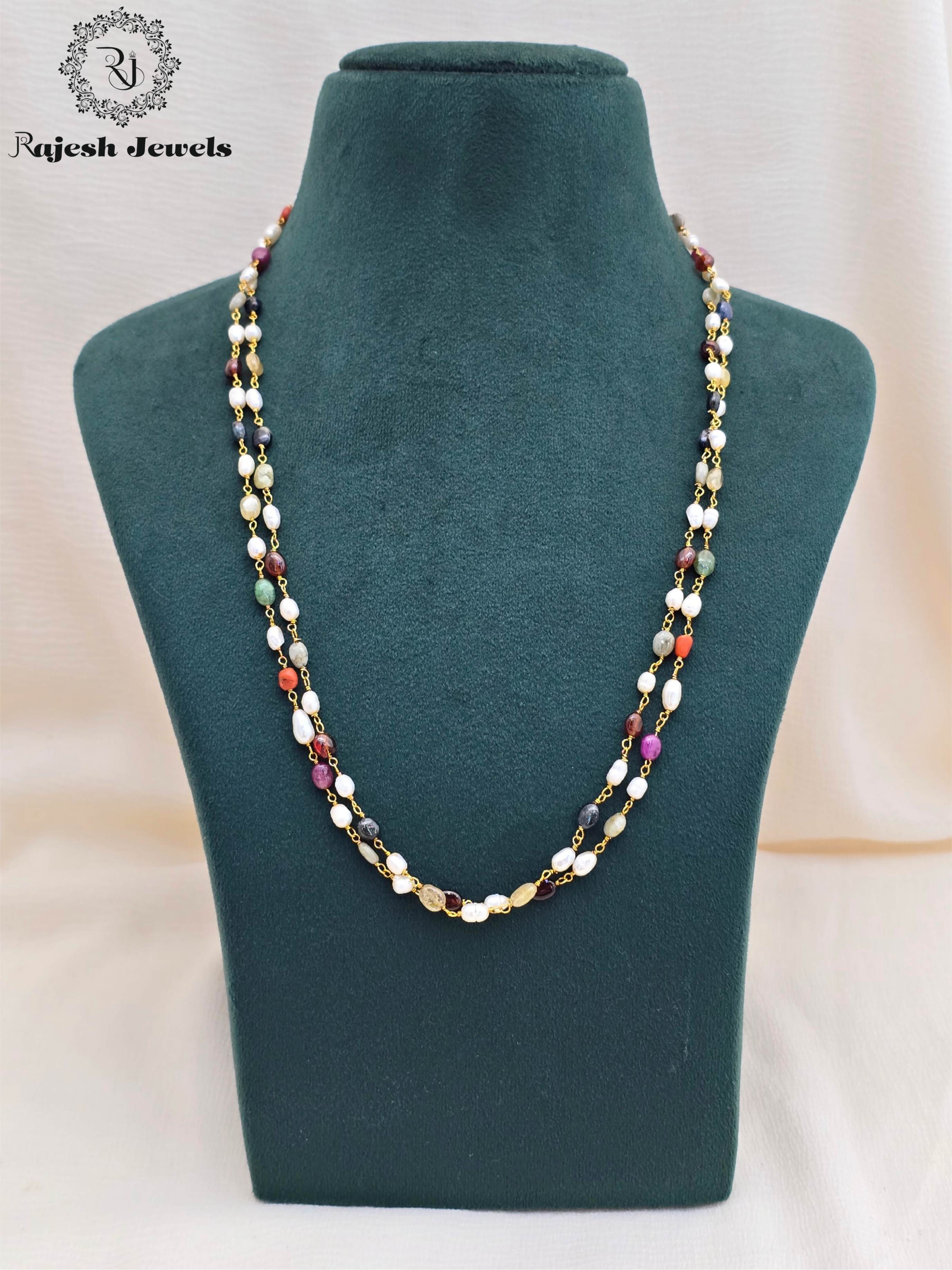 Elegance Navarathna beads Silver Gold Plated Neckpiece