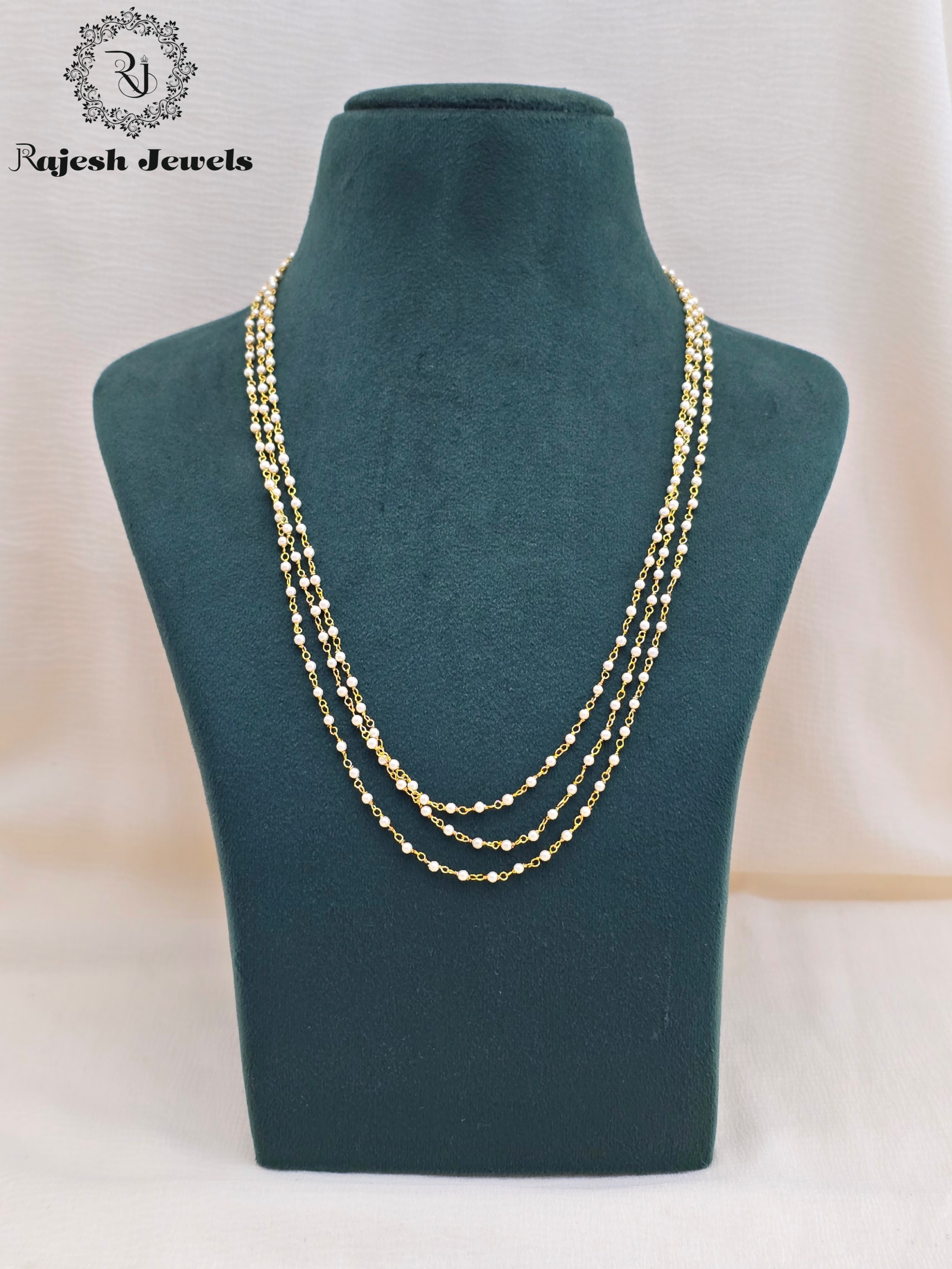 Pleasing Triple Layer Pearl Gold Plated Neckpiece