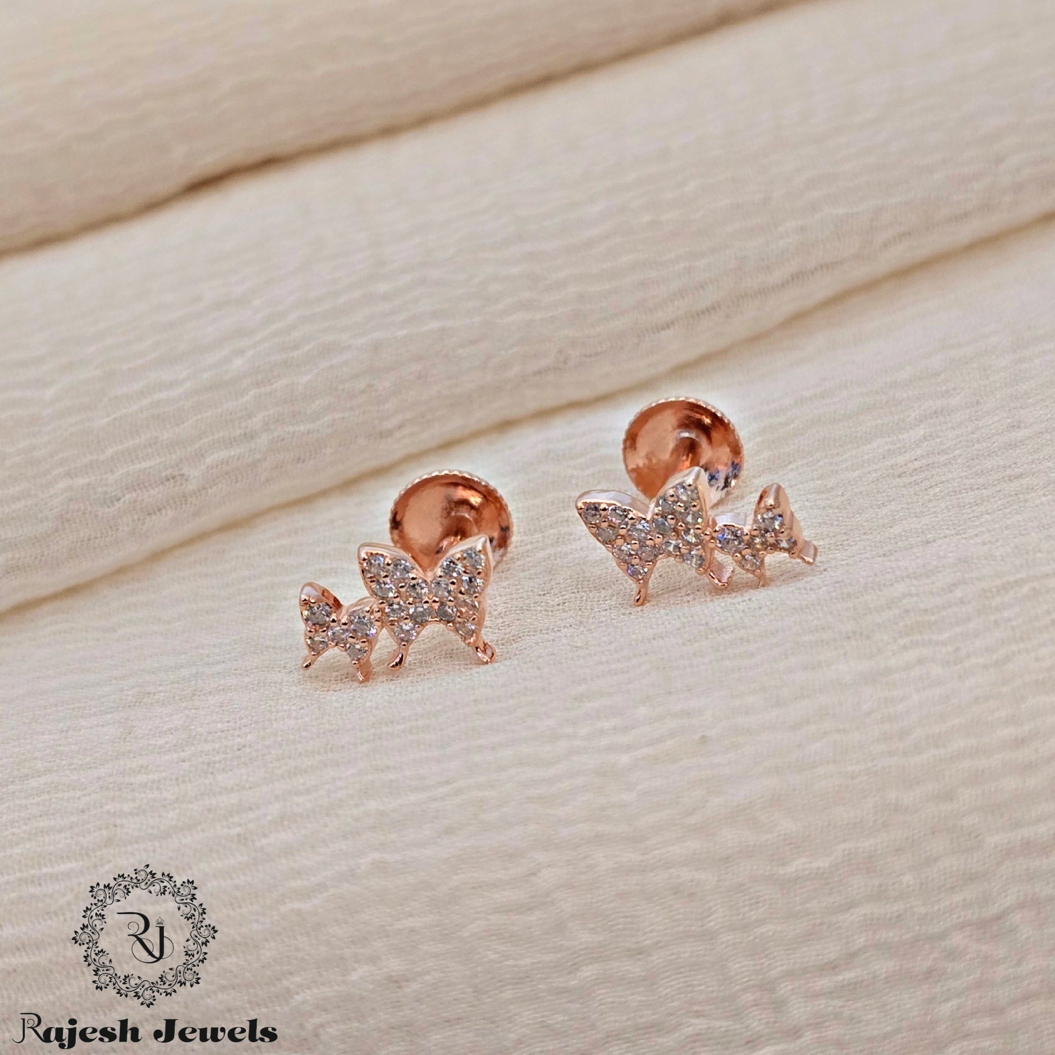 Cute Butterfly Cz Rosegold Stud Earrings