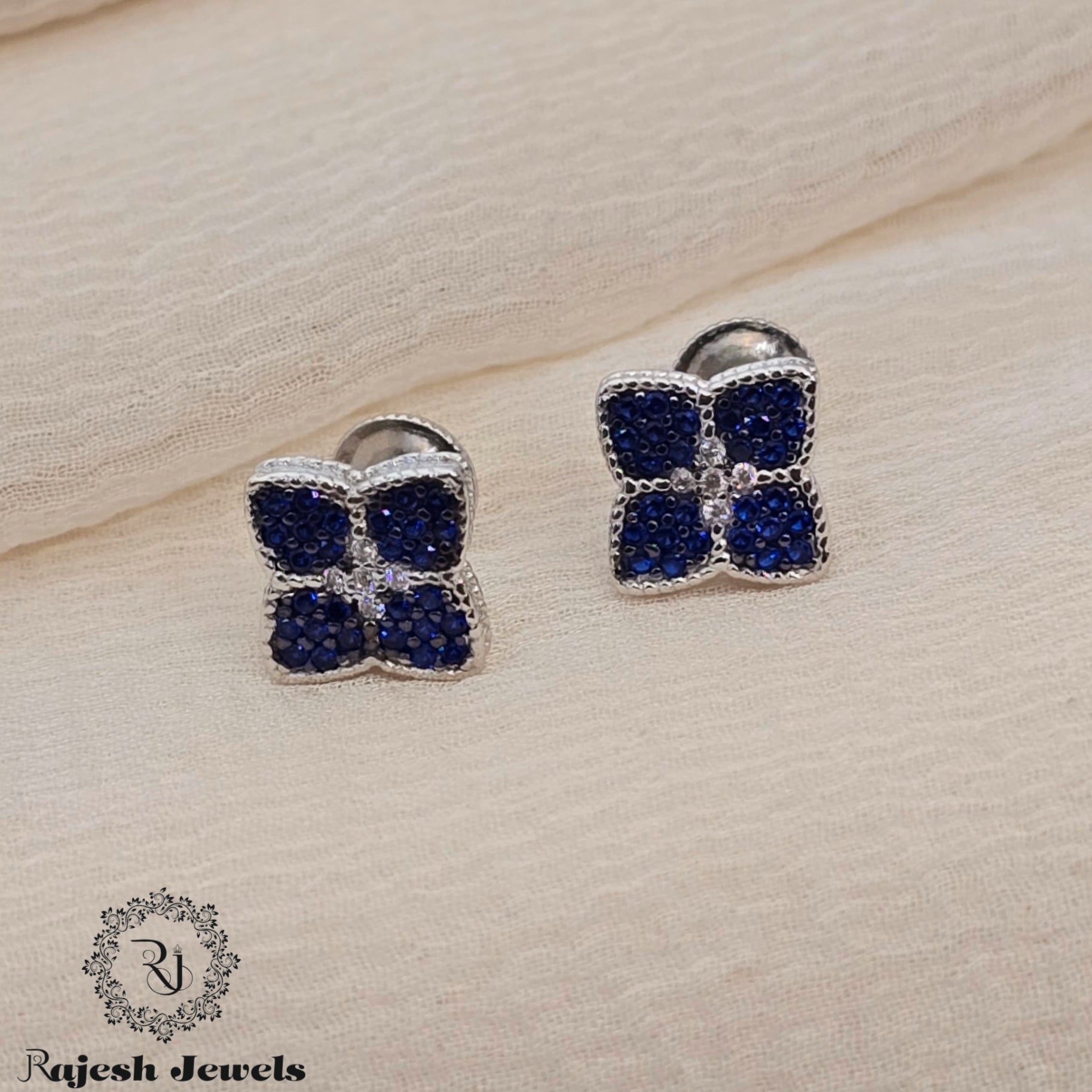 Appealing Blue Cz Silver Stud Earrings