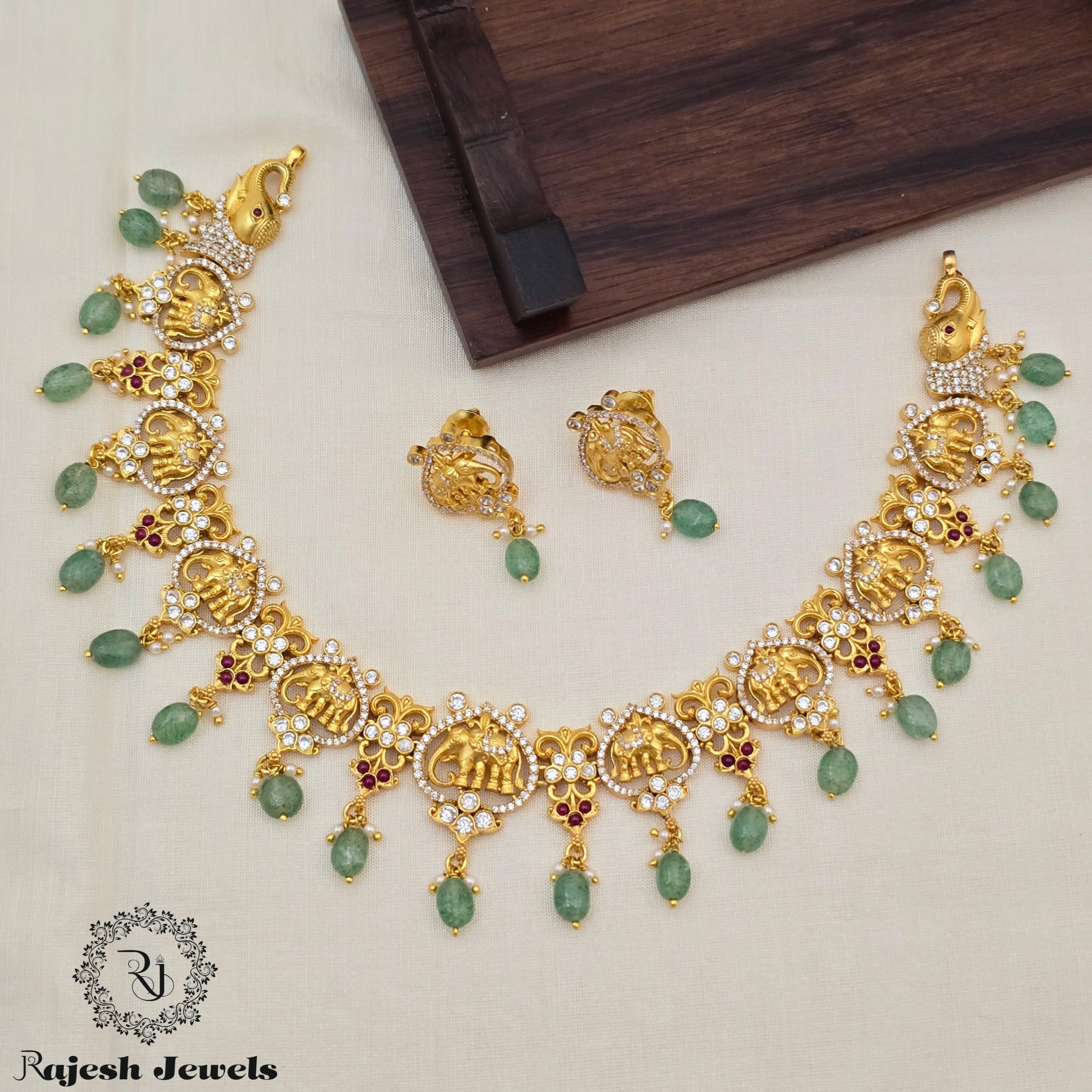 Glorious Cz Elephant Silver Gold Plated Neckpiece