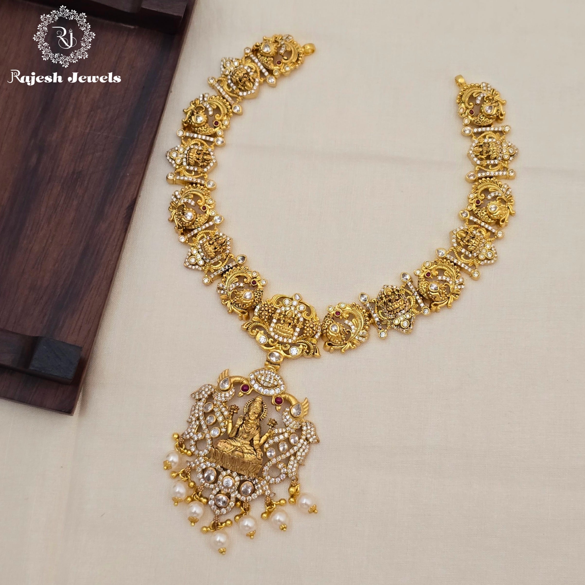 Shimmering Lakshmi Cz Silver Gold Plated Neckpiece